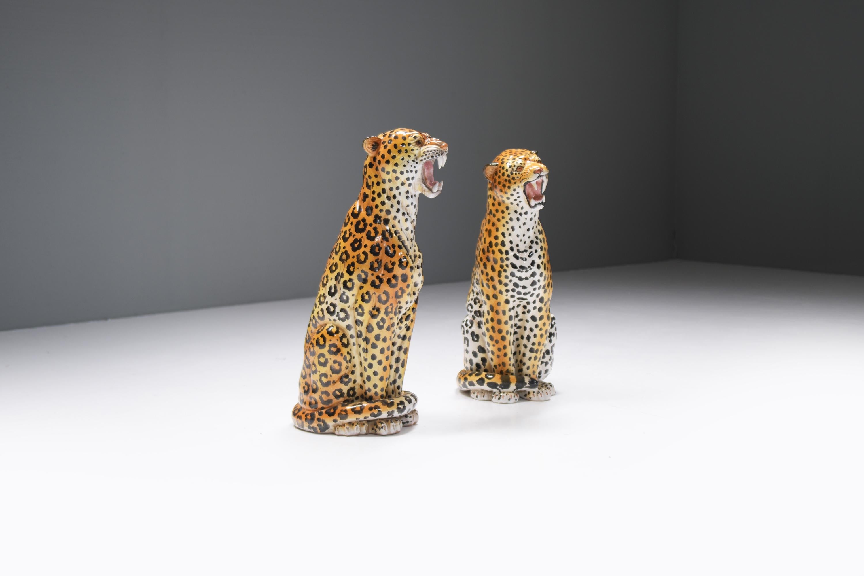 Stunning pair of vintage ceramic leopards sculptures made in Italy 1960s For Sale 7