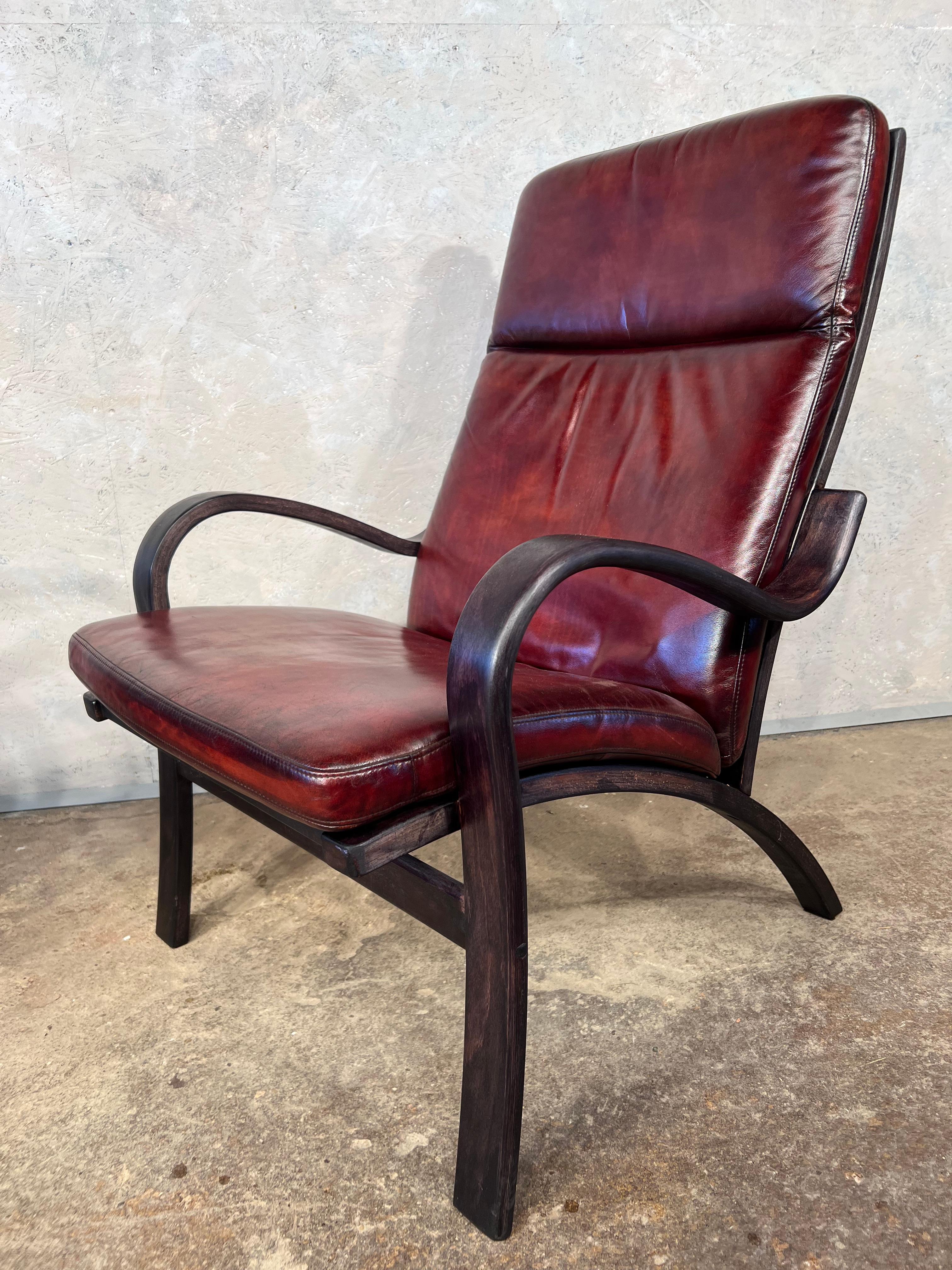 20th Century Stunning Pair of Vintage Danish Bentwood Leather Chairs 70s Retro #418 For Sale