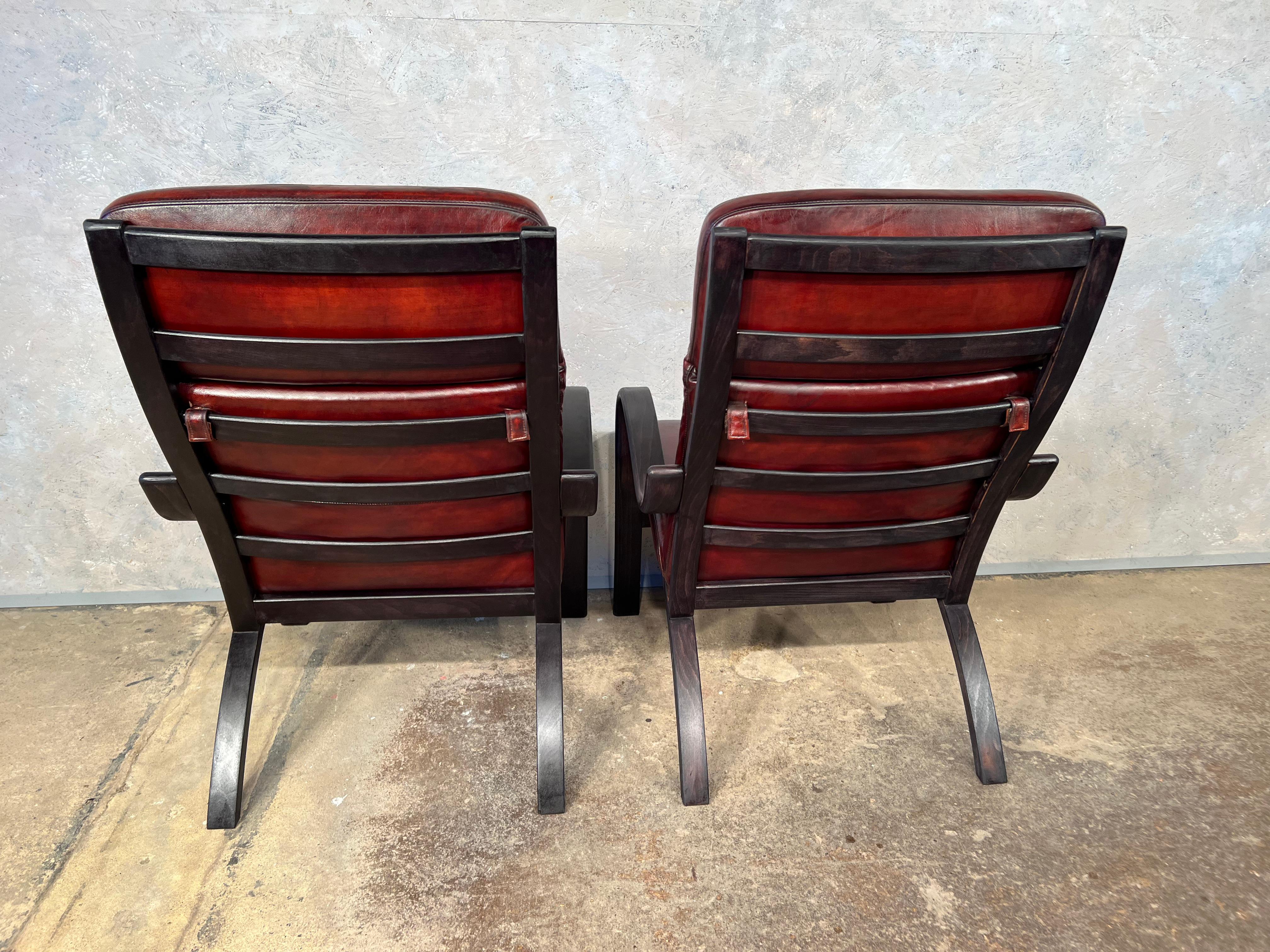 Stunning Pair of Vintage Danish Bentwood Leather Chairs 70s Retro #418 For Sale 2