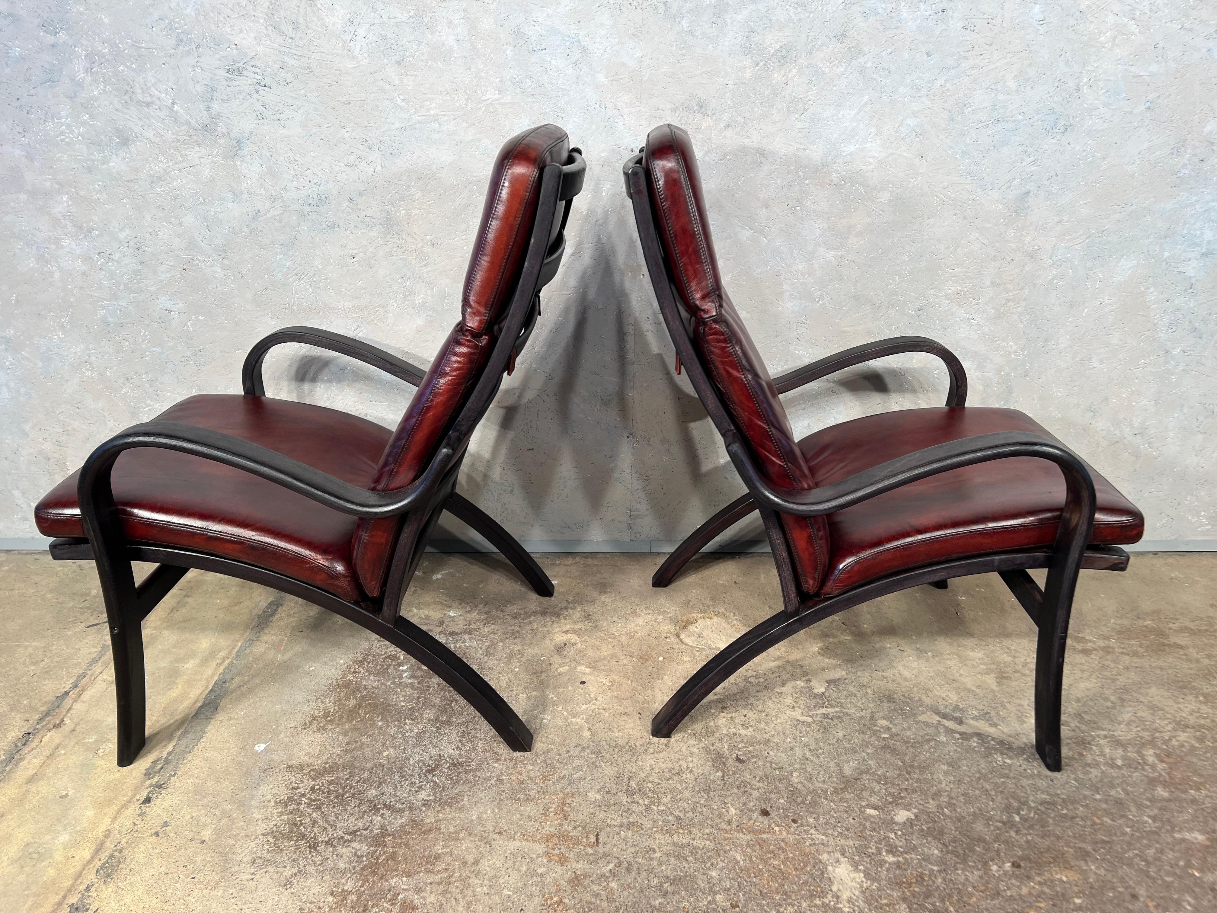 Stunning Pair of Vintage Danish Bentwood Leather Chairs 70s Retro #418 For Sale 3