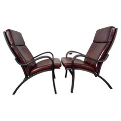 Superbe paire de chaises danoises vintage en bois courbé et cuir, rétro n° 418