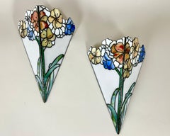 Stunning Pair of Vintage French Tiffany-Style Sconces - Circa 1950