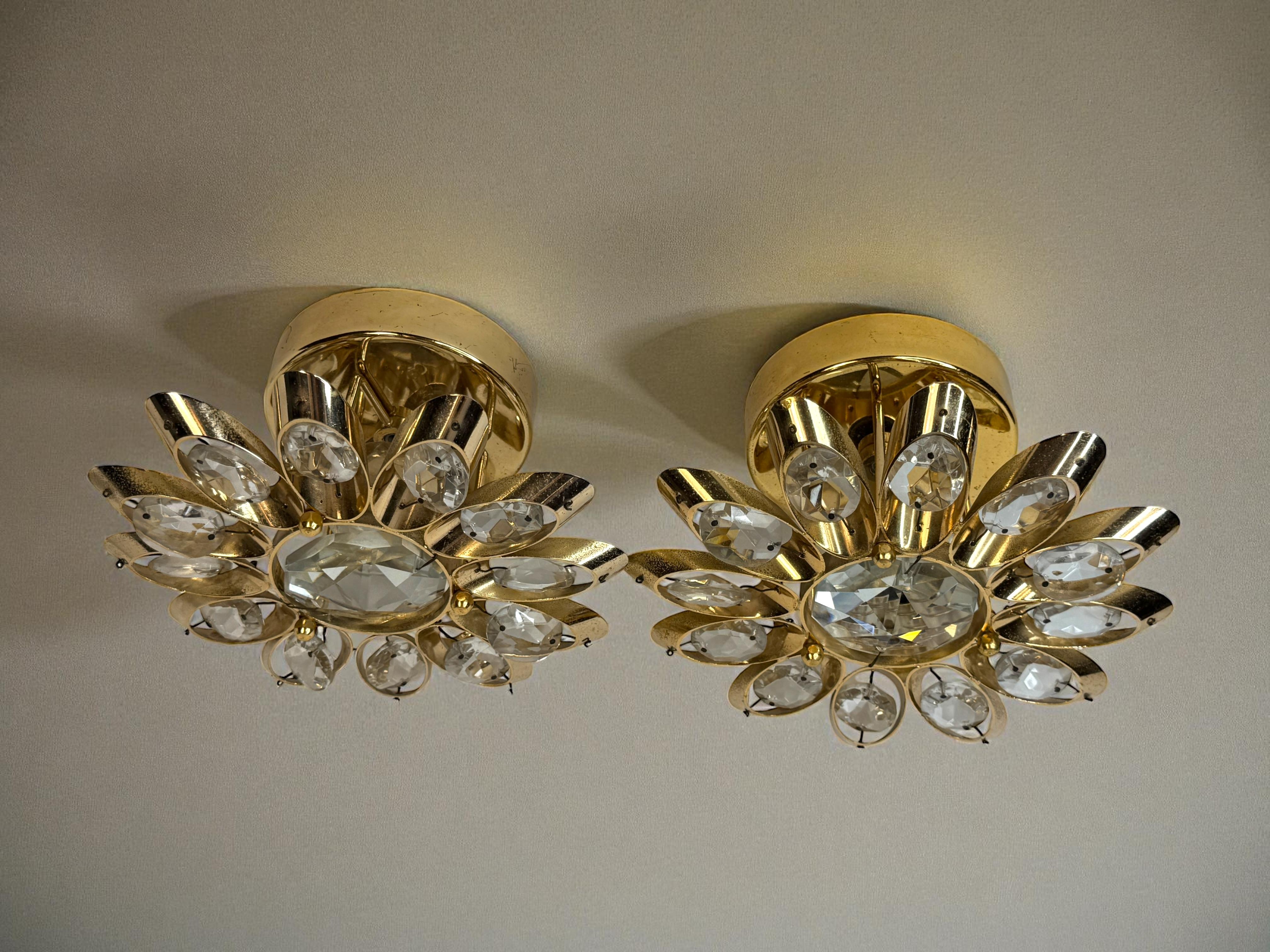 Stupefacente coppia di lampade a fiore in cristallo 