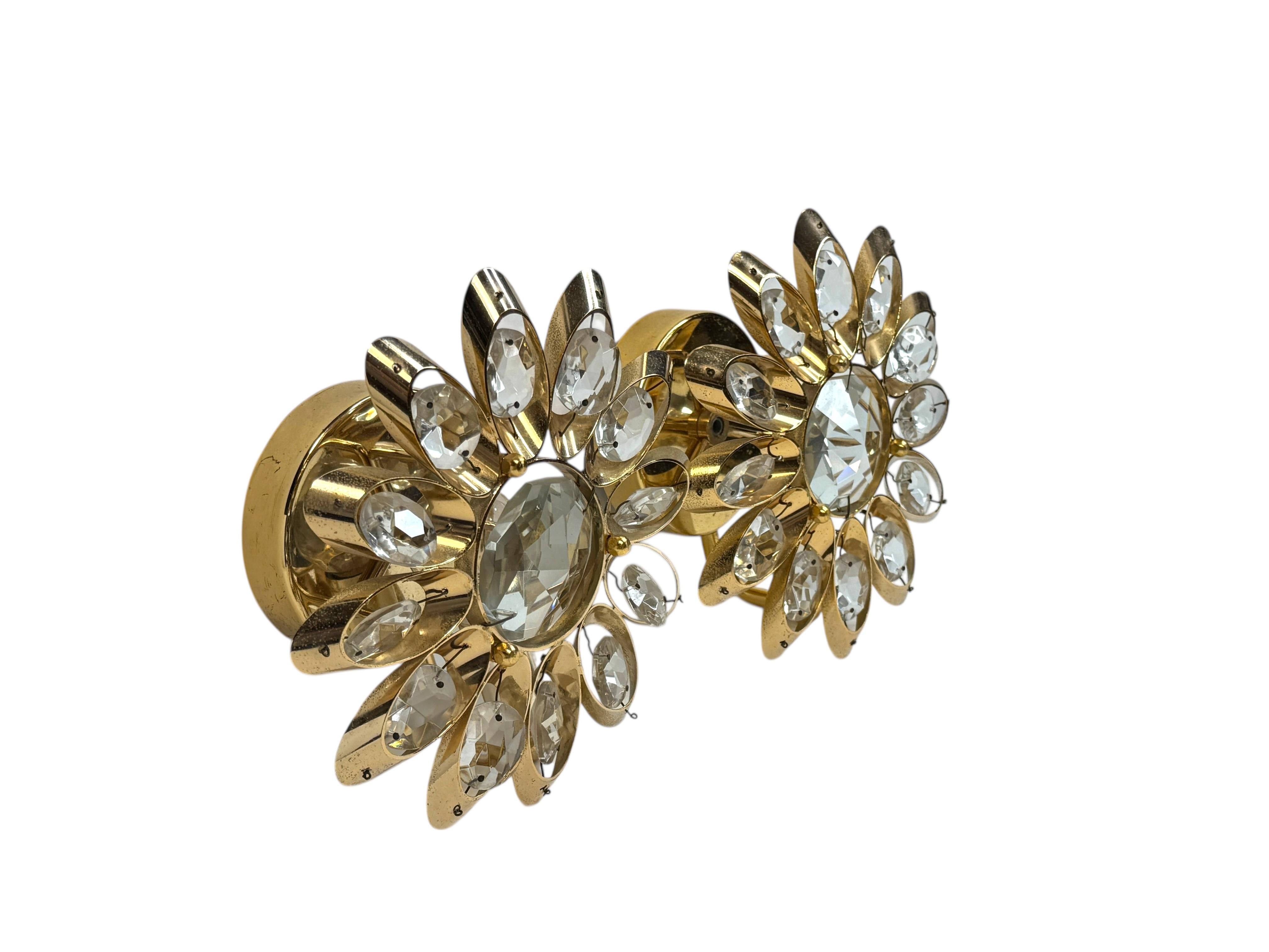 Tedesco Stupefacente coppia di lampade a fiore in cristallo 