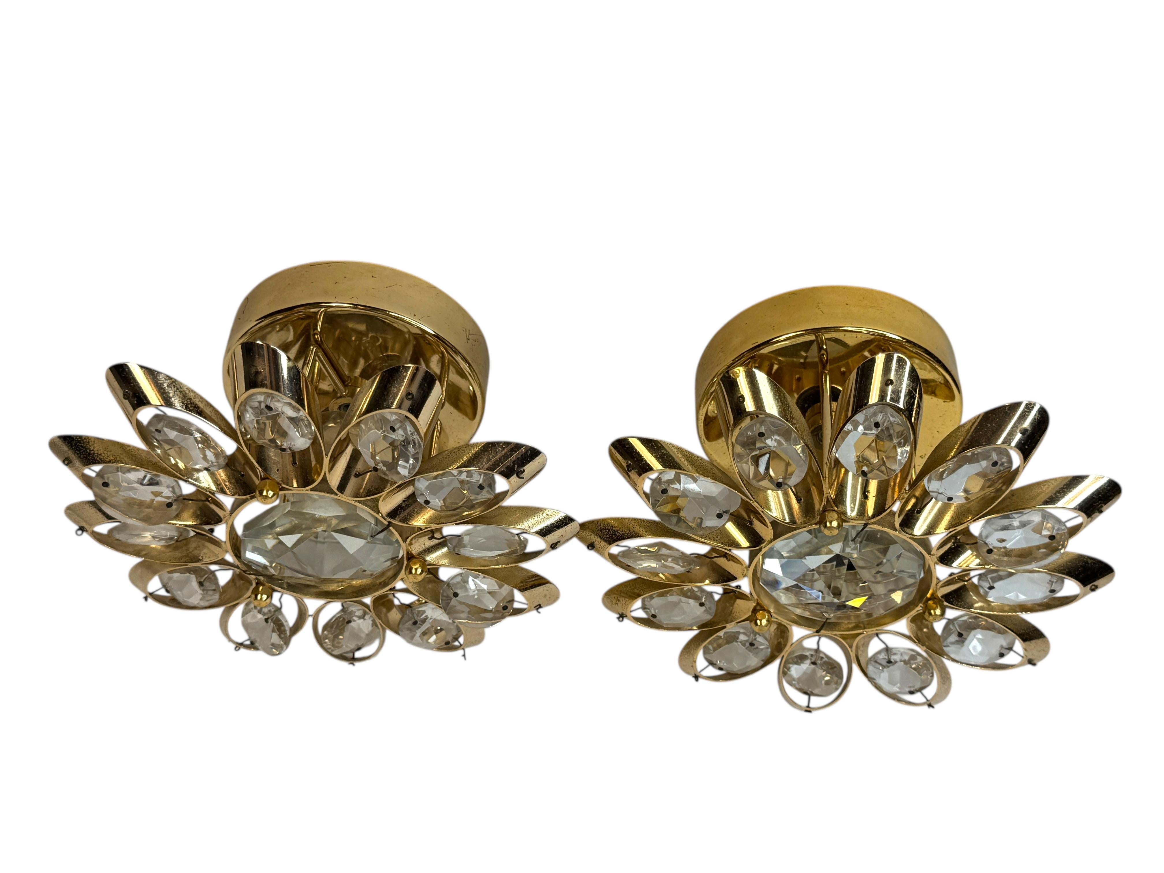 Fine XX secolo Stupefacente coppia di lampade a fiore in cristallo 