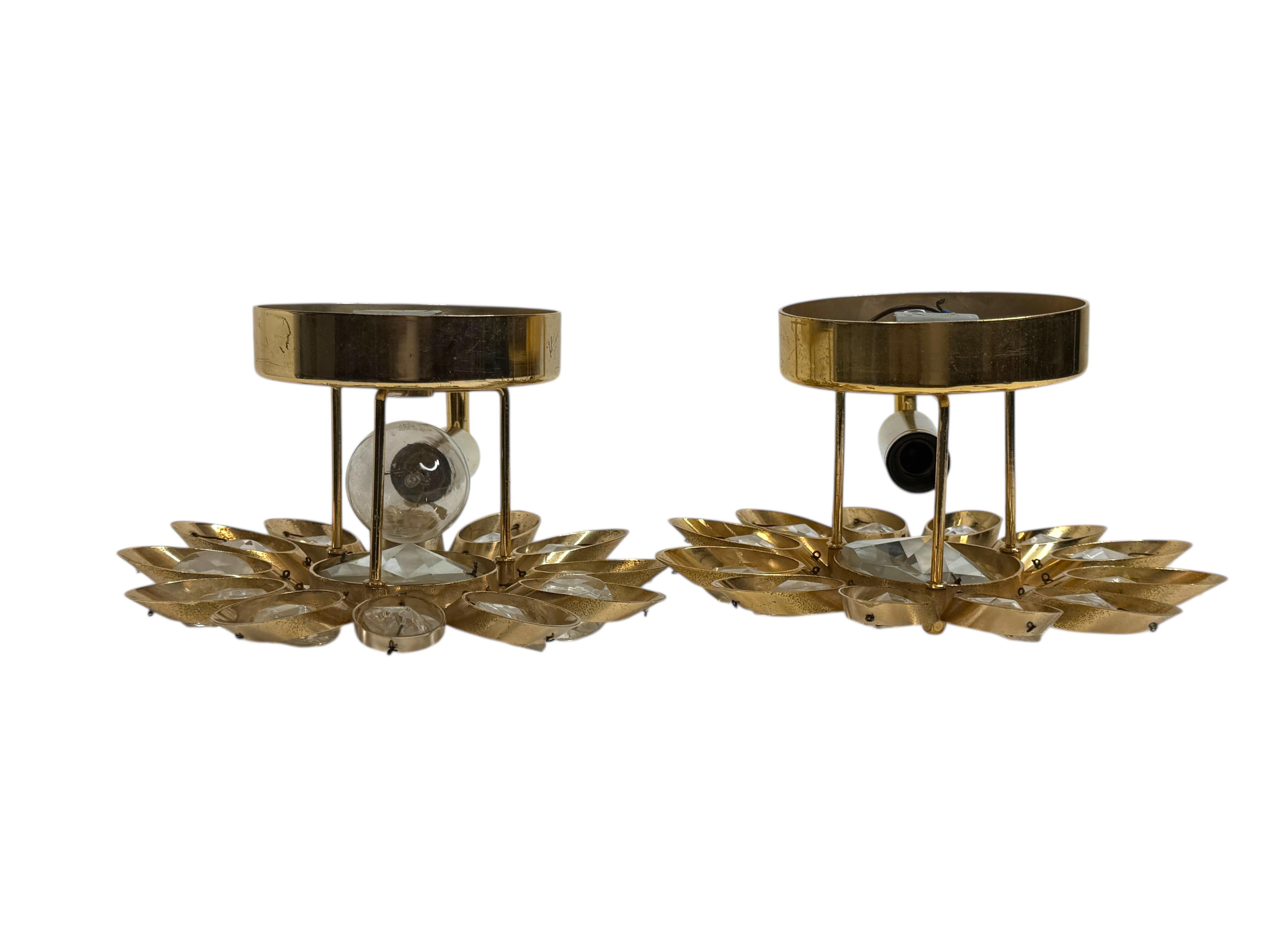 Metallo Stupefacente coppia di lampade a fiore in cristallo 