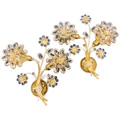 Stunning Pair of Vintage Gold-Plated "Palwa" Crystal Flower Sconces
