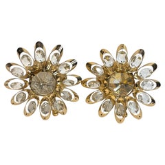 Stunning Pair of Vintage Gold-Plated "Palwa" Crystal Flower Sconces