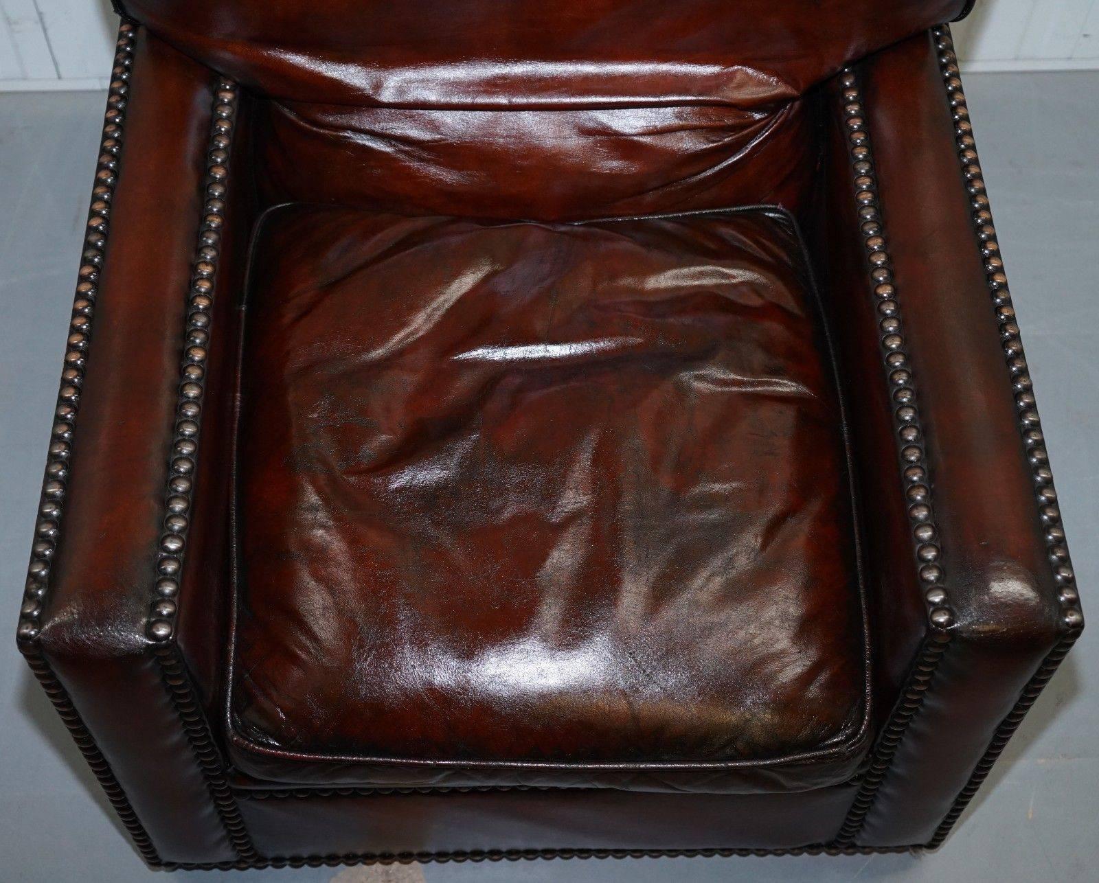 Stunning Pair of Vintage Made in Chelsea Bordeaux Leather Armchair Part of Suite 4