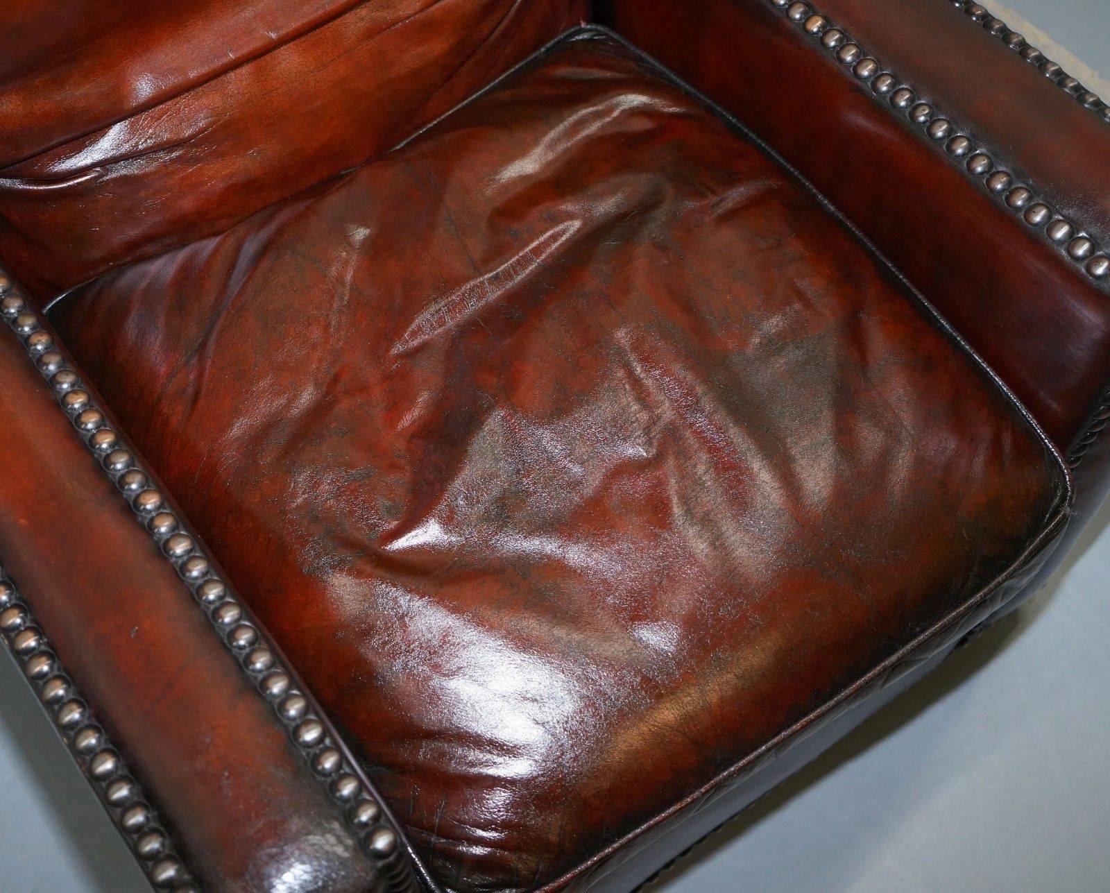 Stunning Pair of Vintage Made in Chelsea Bordeaux Leather Armchair Part of Suite 5