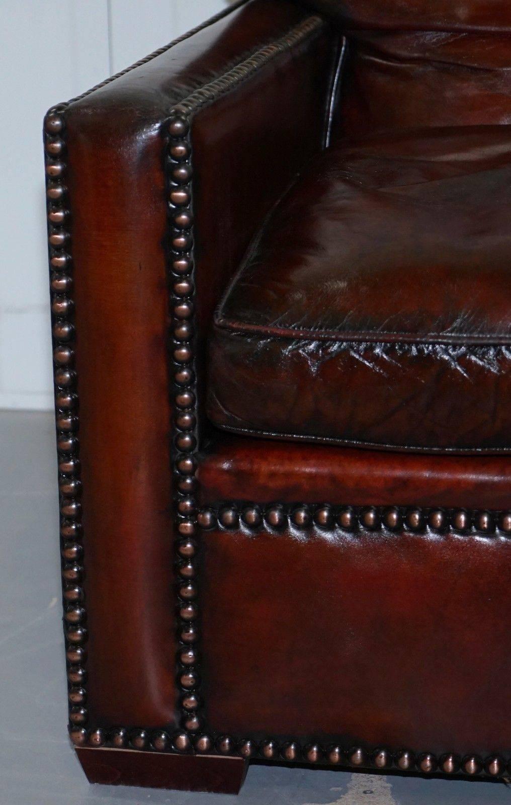 Stunning Pair of Vintage Made in Chelsea Bordeaux Leather Armchair Part of Suite 6