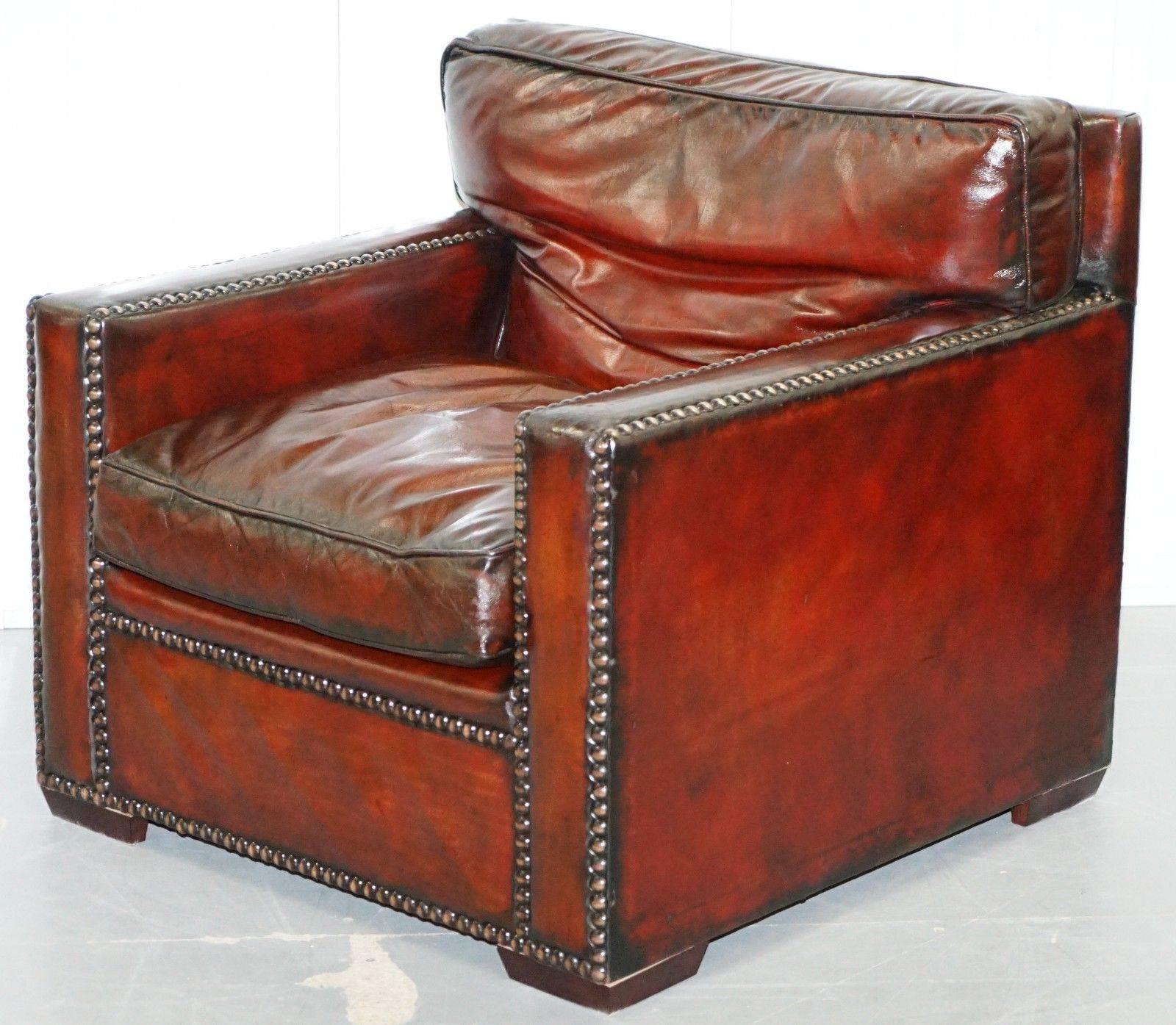 Victorian Stunning Pair of Vintage Made in Chelsea Bordeaux Leather Armchair Part of Suite