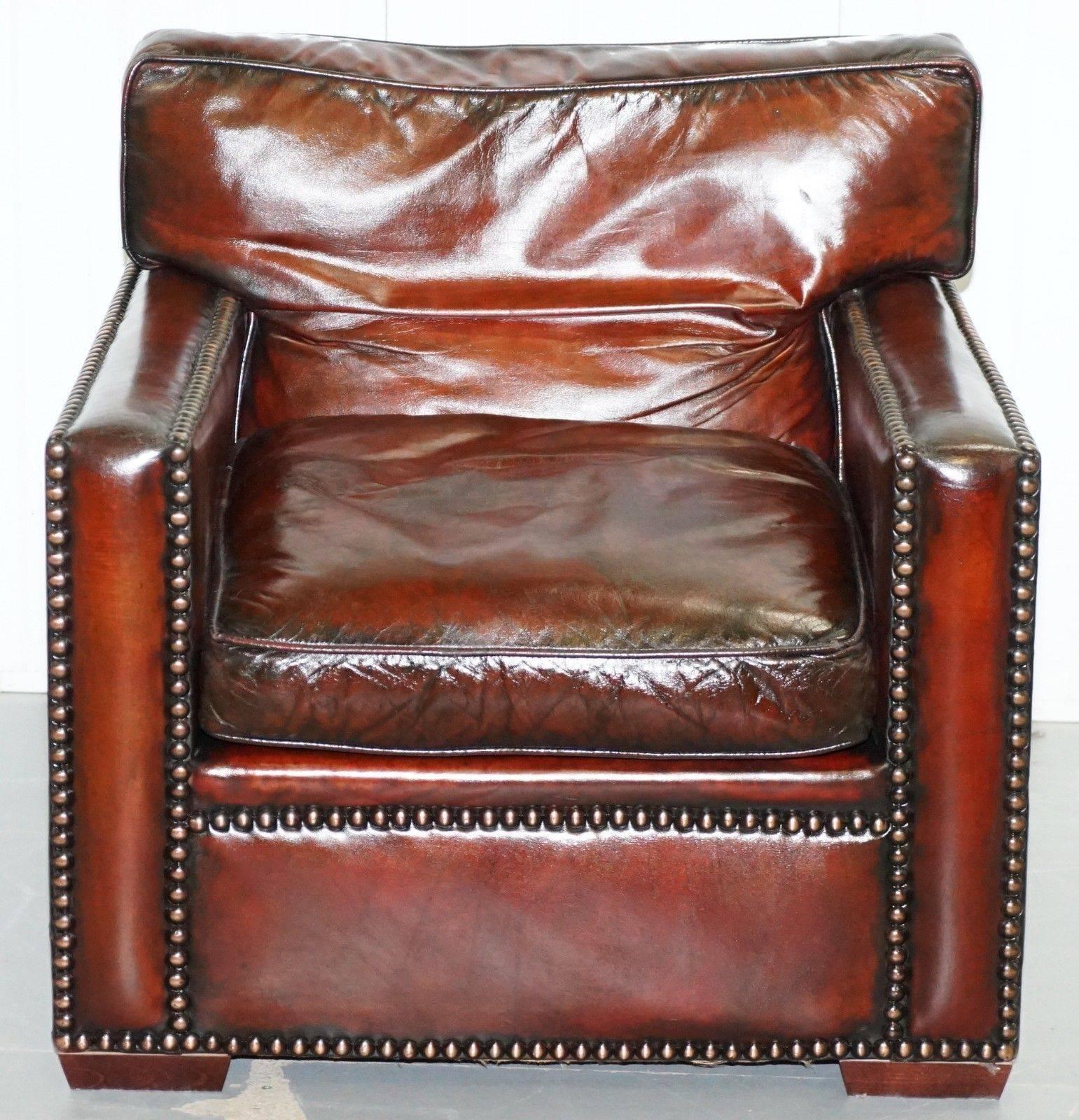 Stunning Pair of Vintage Made in Chelsea Bordeaux Leather Armchair Part of Suite 3