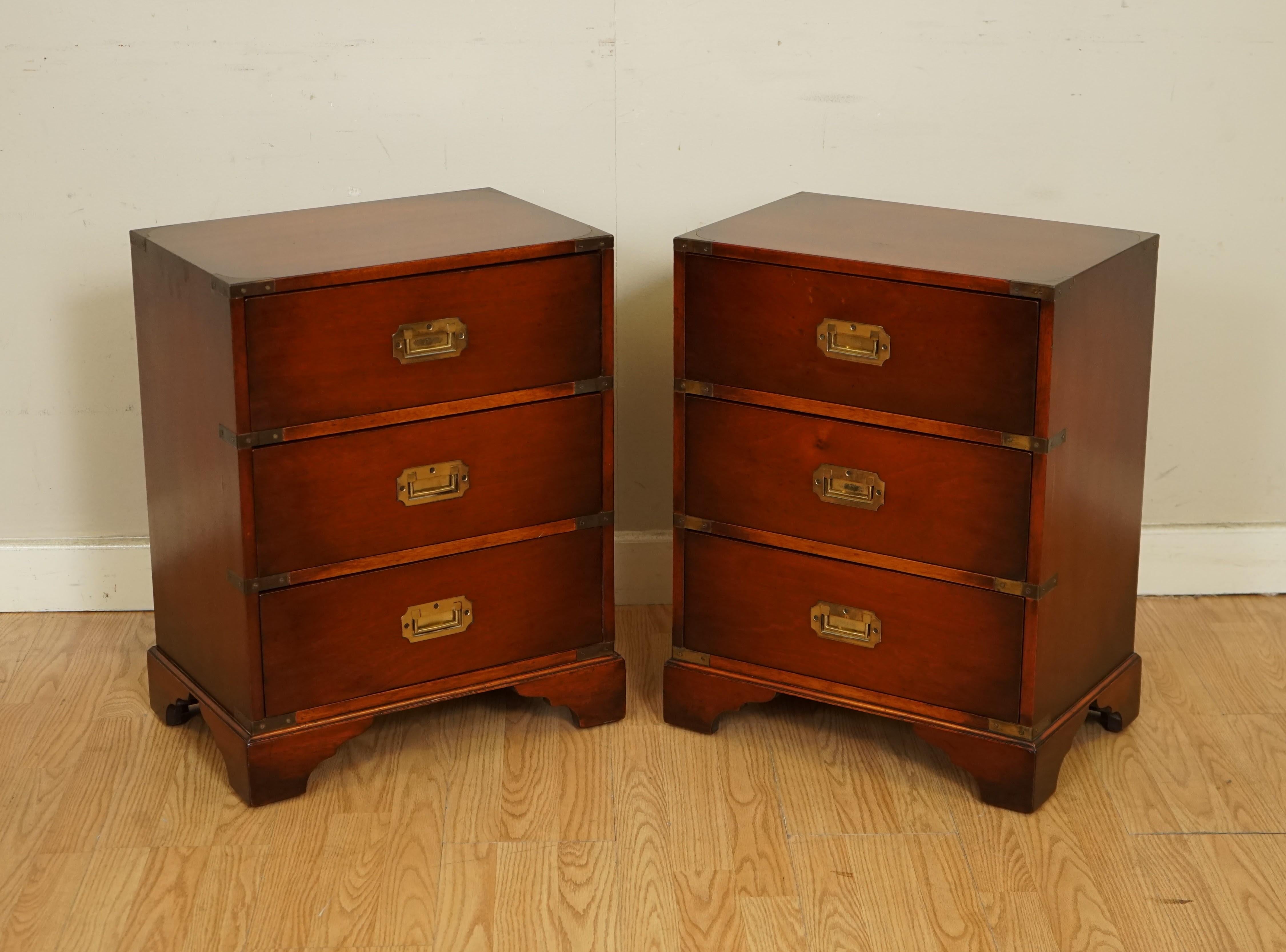 British Stunning Pair of Vintage Military Campaign Bedside End Tables