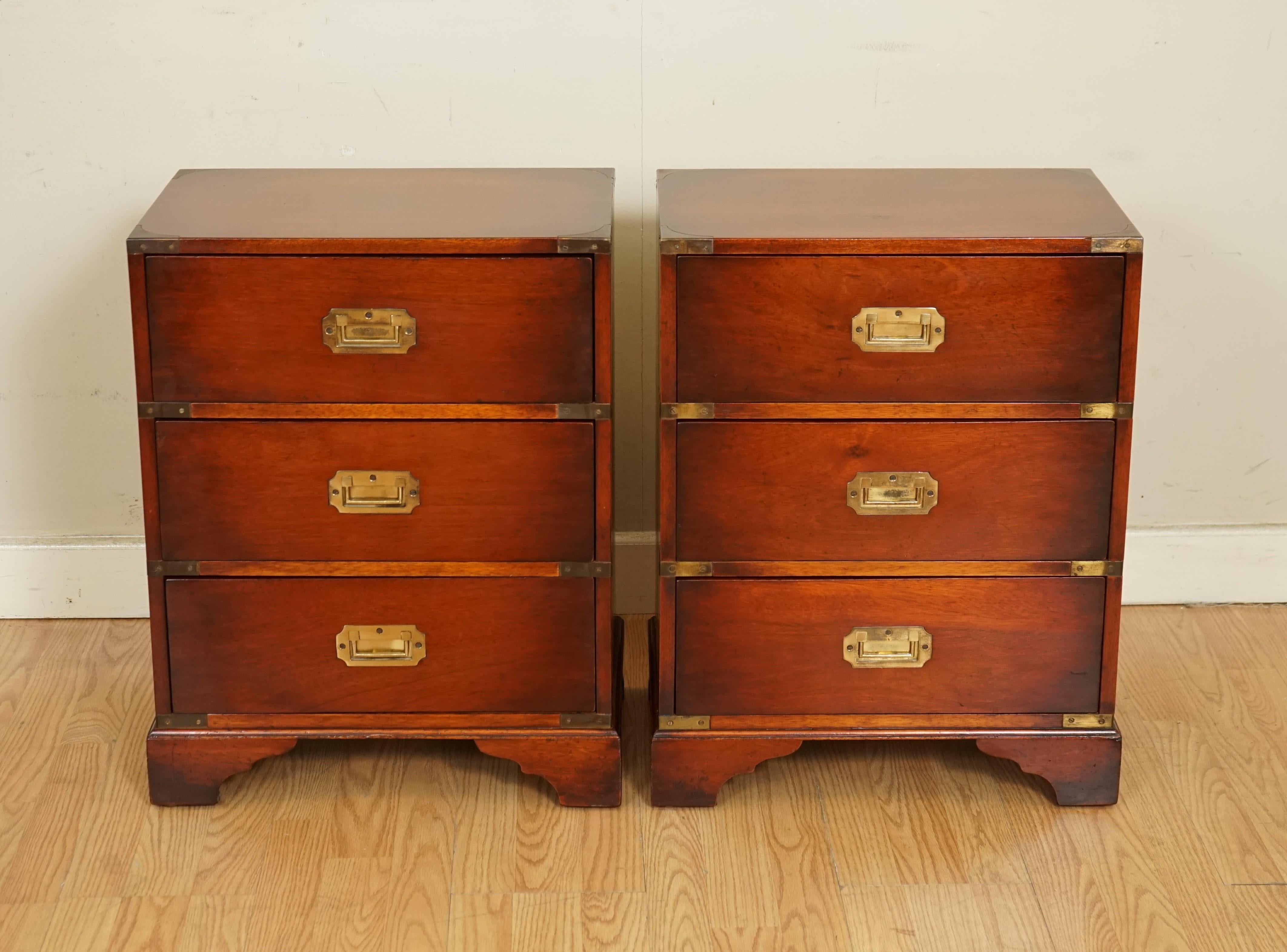 Hand-Crafted Stunning Pair of Vintage Military Campaign Bedside End Tables