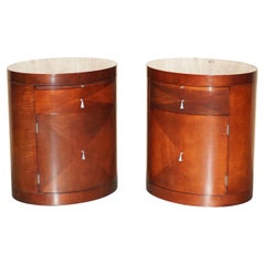 Stunning Pair of Vintage Oval Baker Furniture Hardwood Side End Table Cupbards