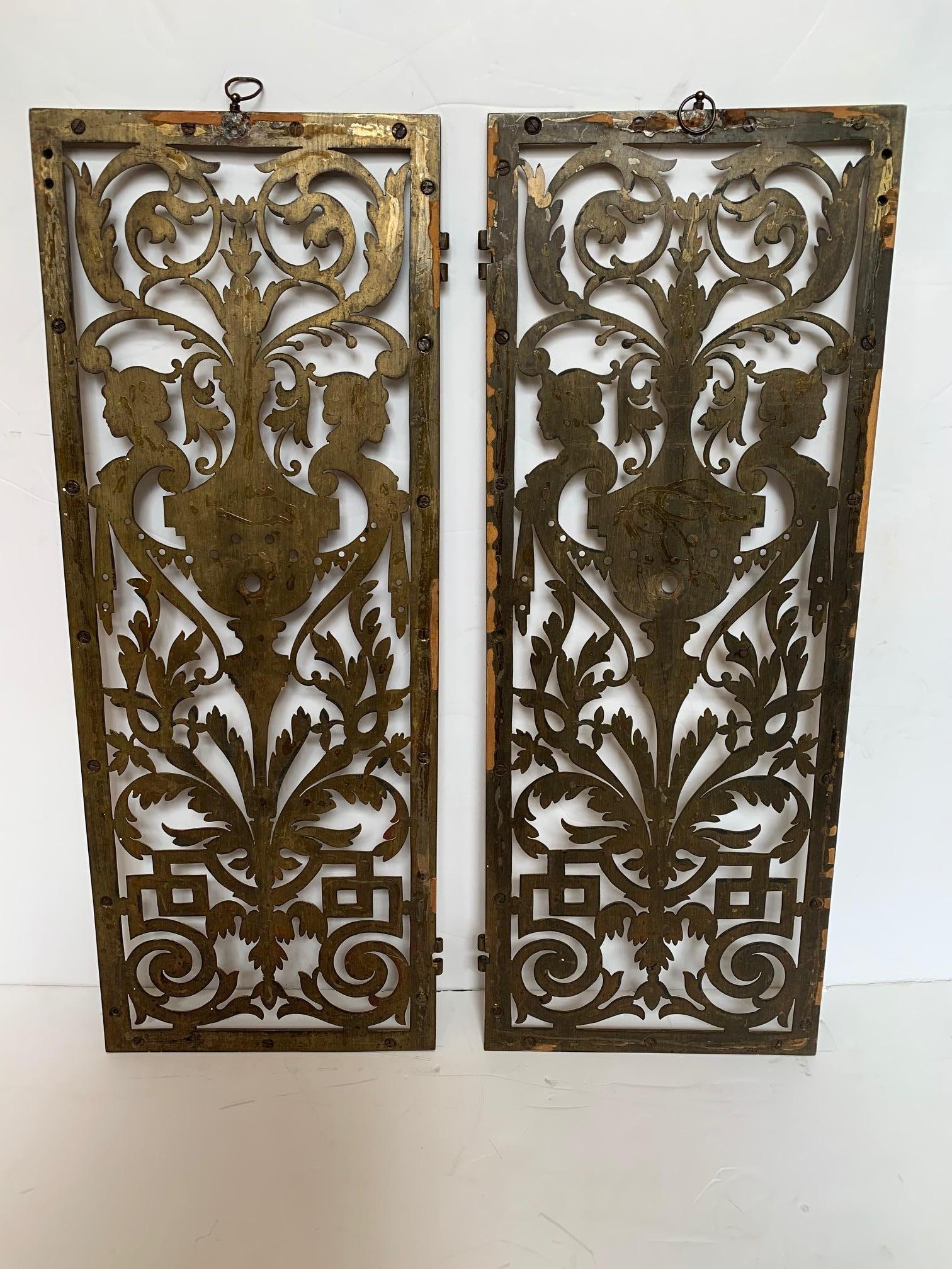 Stunning Pair of Vintage Pierced and Etched Brass Panels For Sale 5