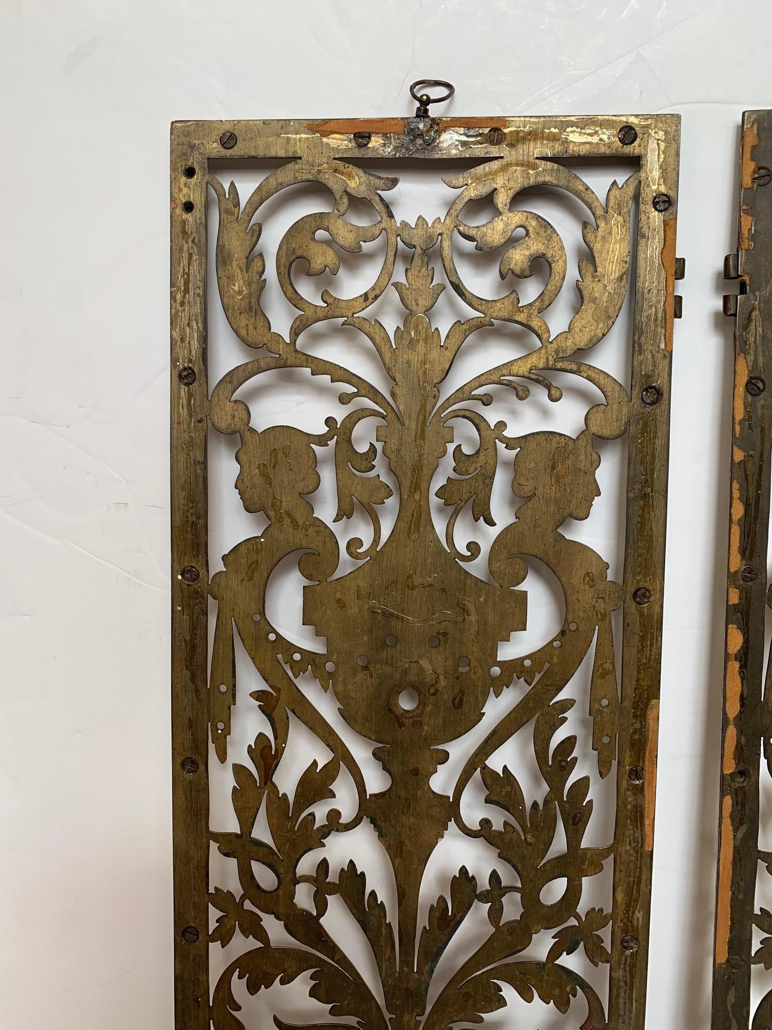 Stunning Pair of Vintage Pierced and Etched Brass Panels For Sale 7