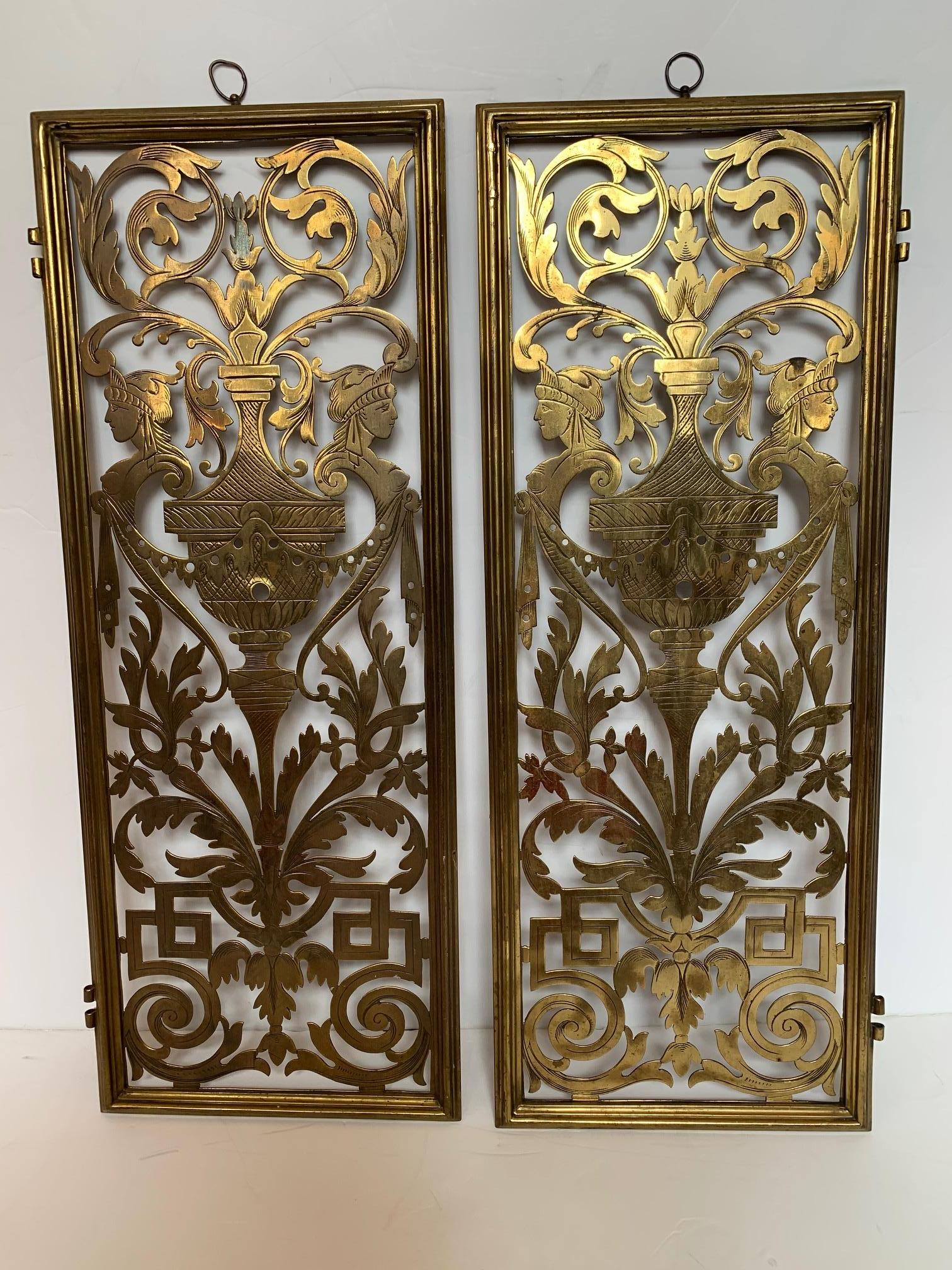 Stunning Pair of Vintage Pierced and Etched Brass Panels For Sale 9