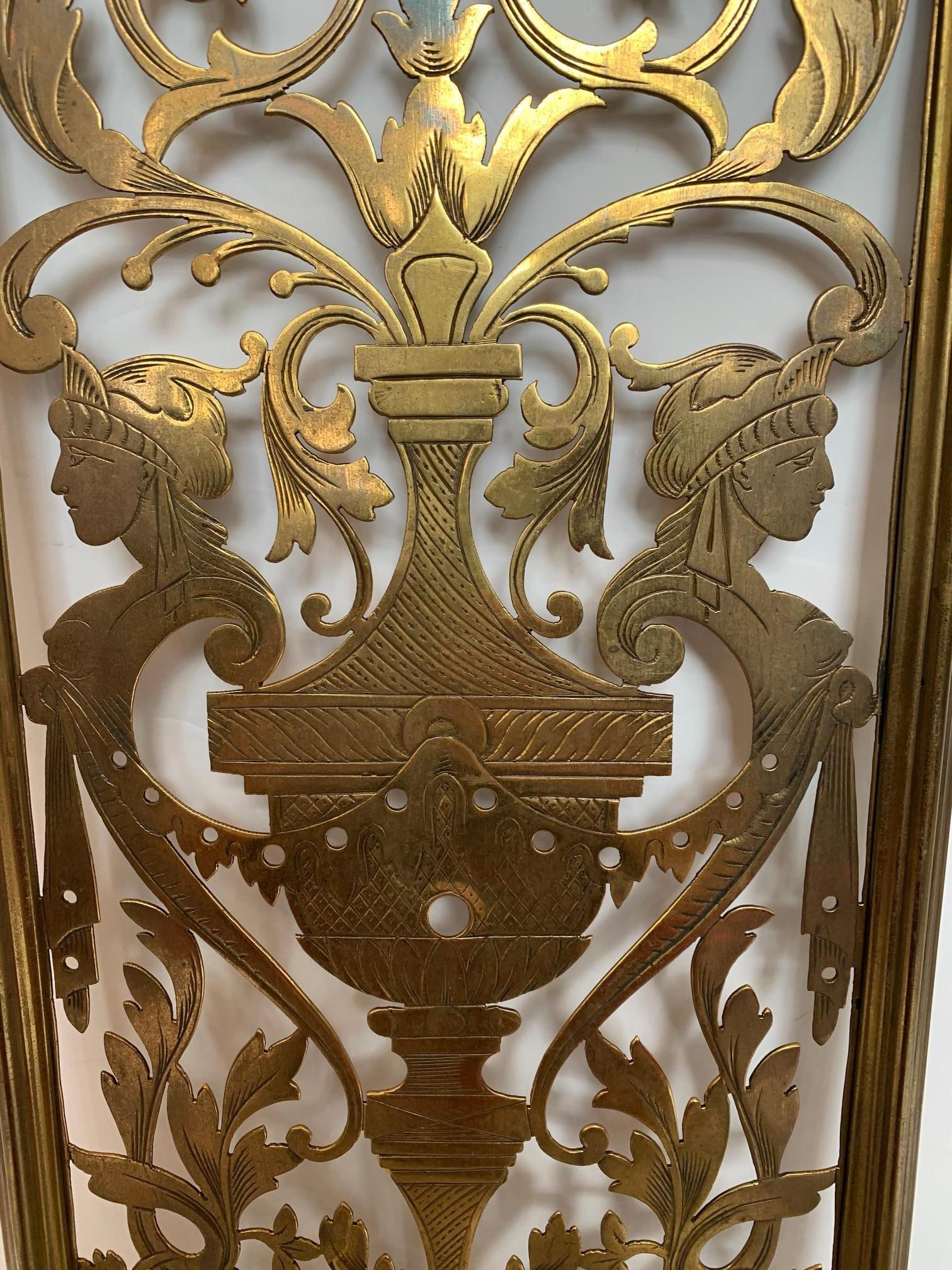 North American Stunning Pair of Vintage Pierced and Etched Brass Panels For Sale