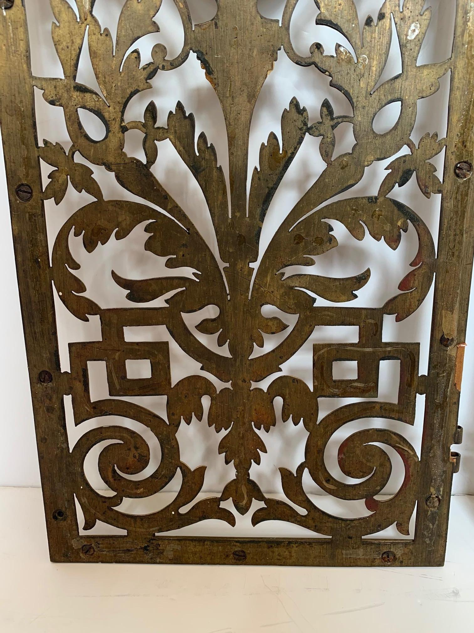 Stunning Pair of Vintage Pierced and Etched Brass Panels For Sale 1