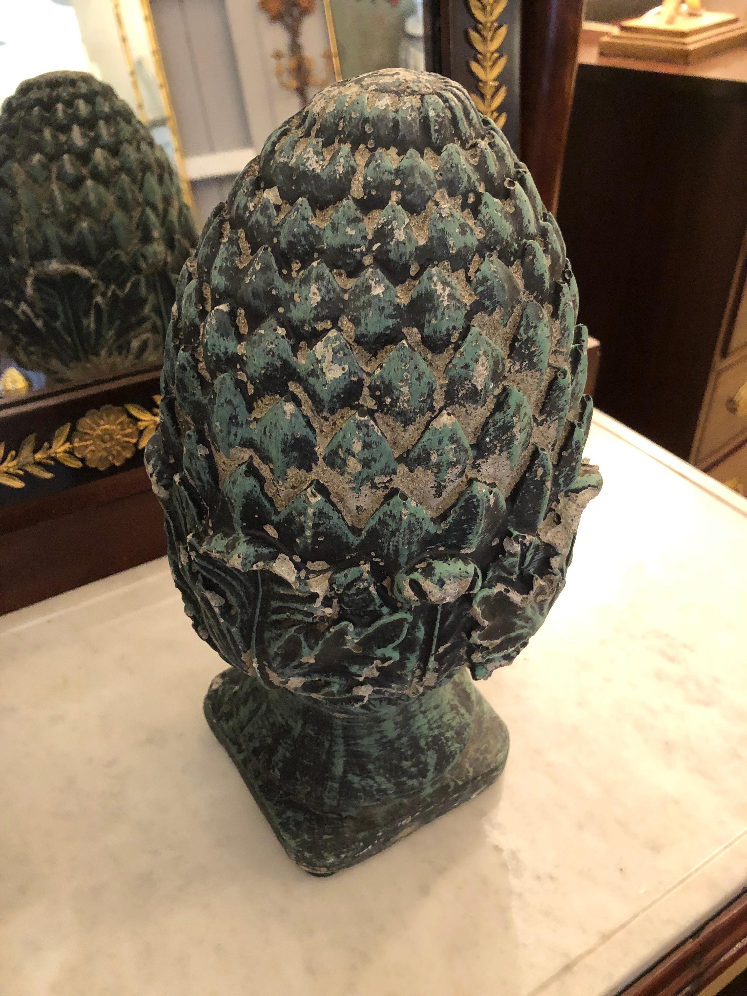 Stunning Pair of Vintage Pineapple Shaped Finial Sculptures For Sale 1