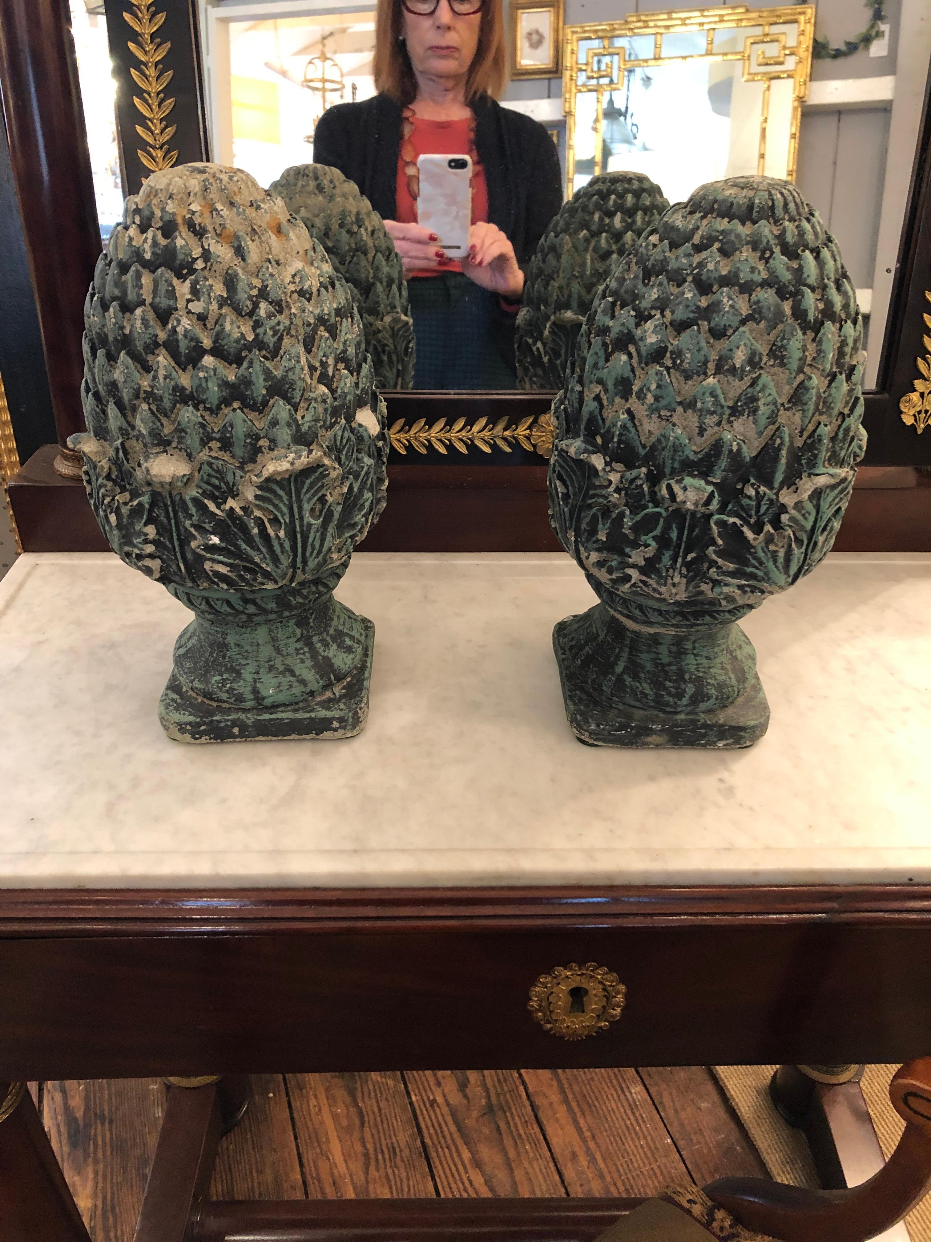 Stunning Pair of Vintage Pineapple Shaped Finial Sculptures For Sale 5