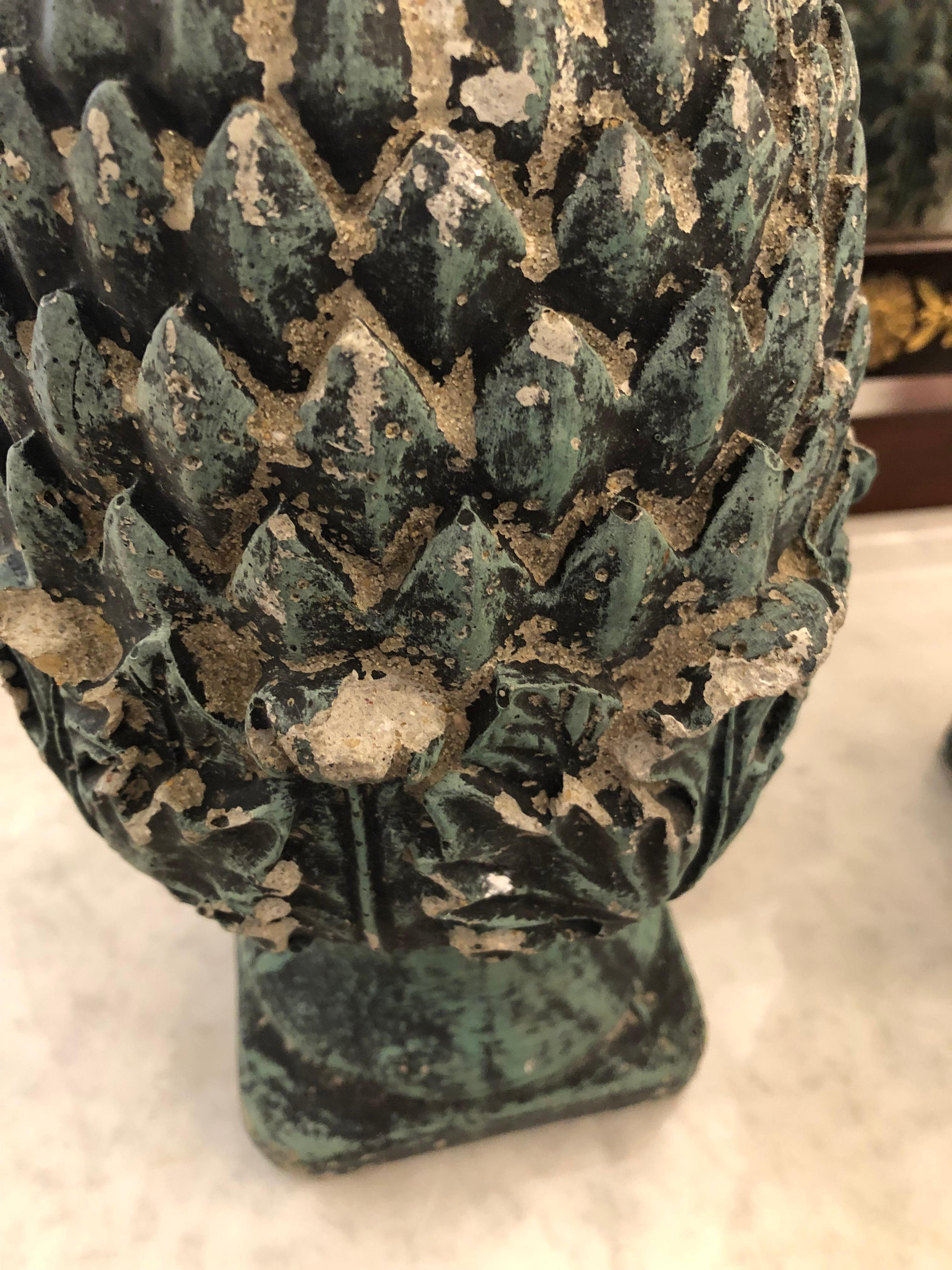 Neoclassical Stunning Pair of Vintage Pineapple Shaped Finial Sculptures For Sale