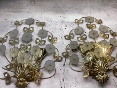 Stunning Pair of Vintage Two Light "Palwa" Crystal Flower Sconces, Germany 1970s