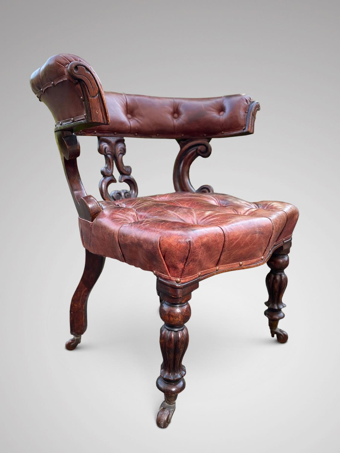 Polished Stunning Pair of William iv Period Leather and Mahogany Library Armchairs