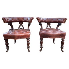 Stunning Pair of William iv Period Leather and Mahogany Library Armchairs