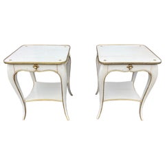 Stunning Pair of Wooden Bedside or End Tables w. Gilt Bronze Decoration 
Drawer