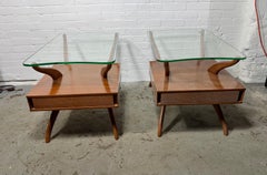 Stunning Pair sculptural walnut and glass tables attributed