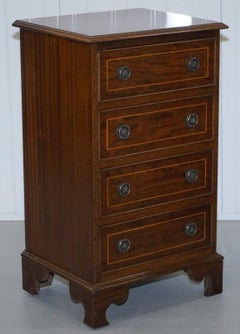 Pair of Vintage English Flamed Mahogany Side Lamp End Bed Table Drawers