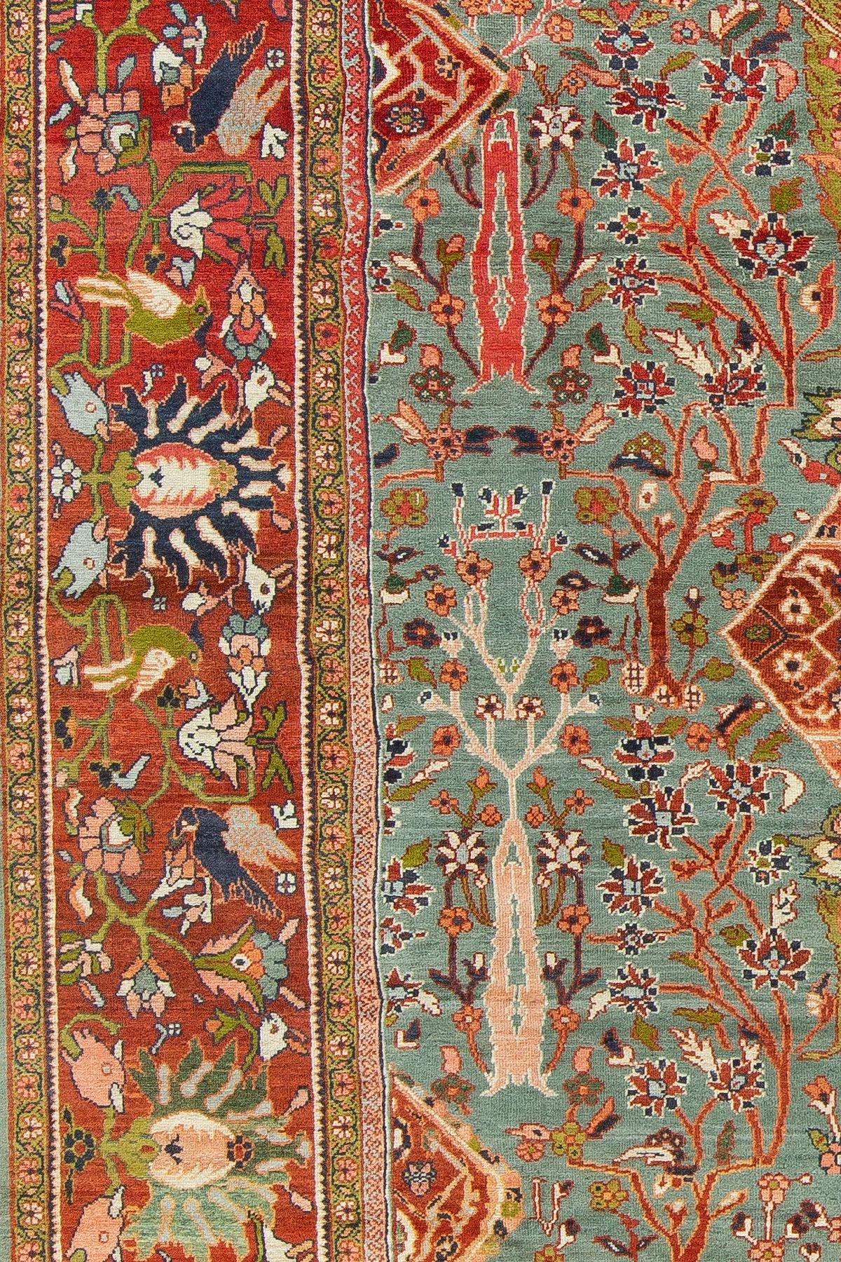 Fine quality Persian Ferehan Paradise motif teal color room size rug from the early 20th century

Measures: 8'7” x 11'8”.