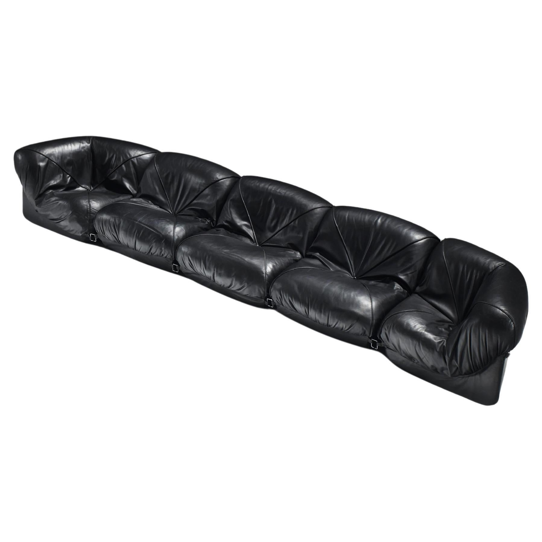 Stunning Patate modular sofa in its original black leather for Airborne - France
