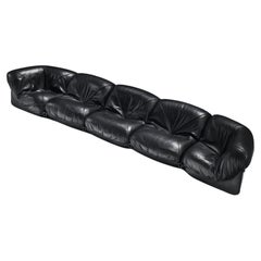 Stunning Patate modular sofa in its original black leather for Airborne - France