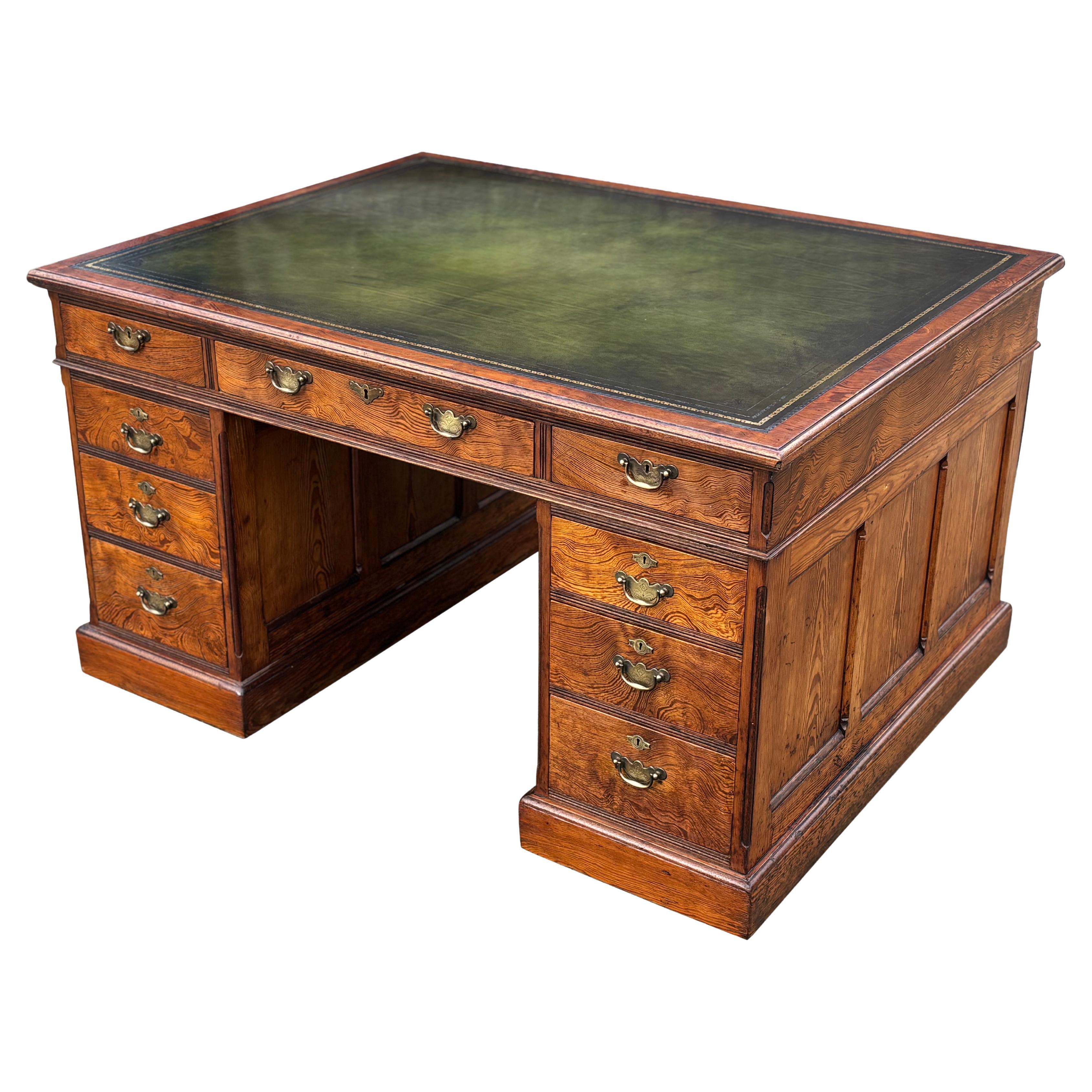 Stunning Patina 19th Century Pitch Pine Partners Desk