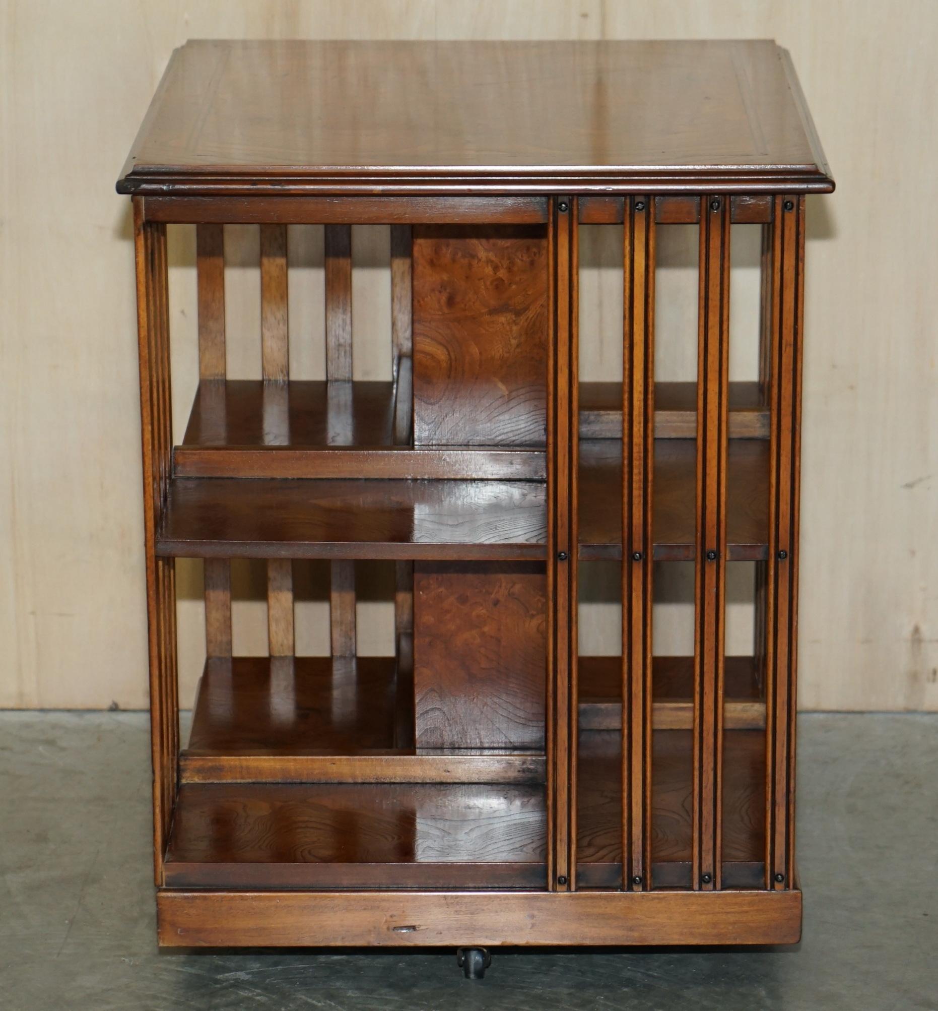 Victorian Stunning Patina Burr Elm Revolving Bookcase Side End Lamp Library Table