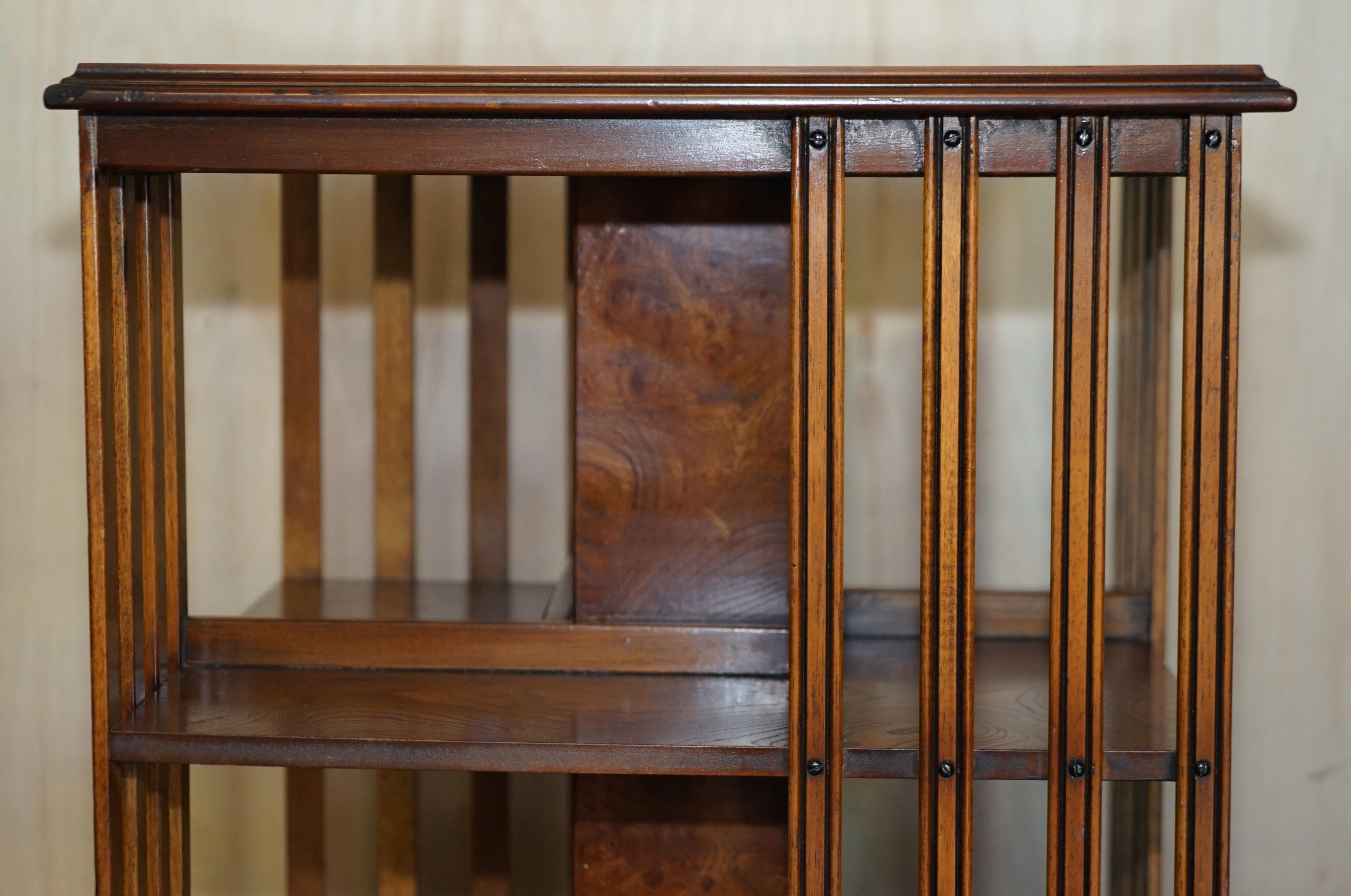 Hand-Crafted Stunning Patina Burr Elm Revolving Bookcase Side End Lamp Library Table