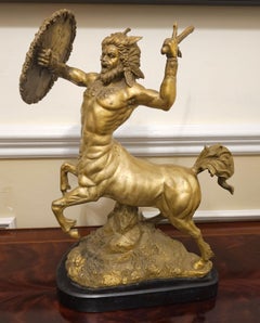 Stunning Patinated Bronze Scupture of a Fighting Centaur On Slate Plinth