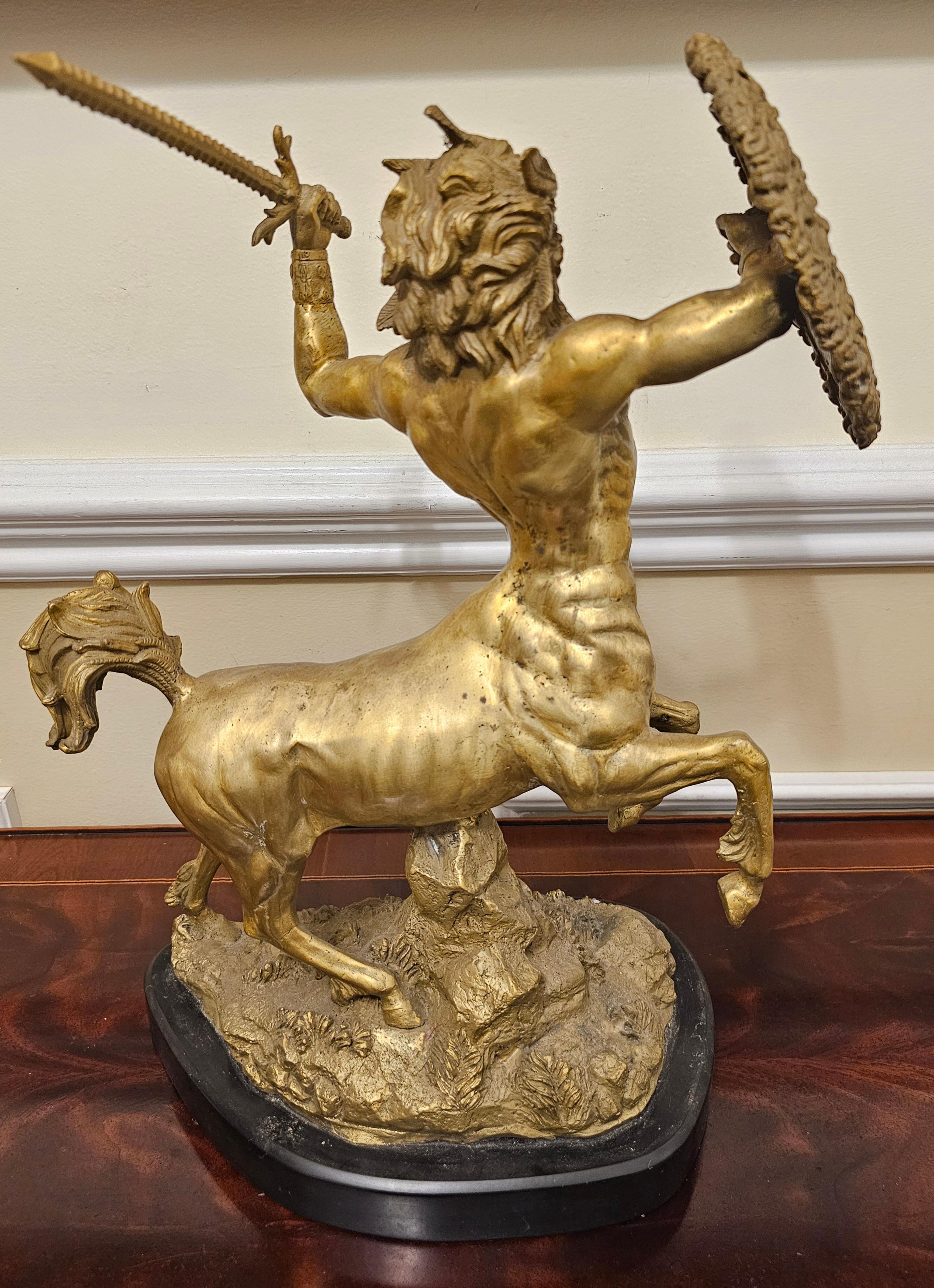 Stunning Patinated Bronze Scupture of a Fighting Centaur On Slate Plinth  In Good Condition For Sale In Germantown, MD