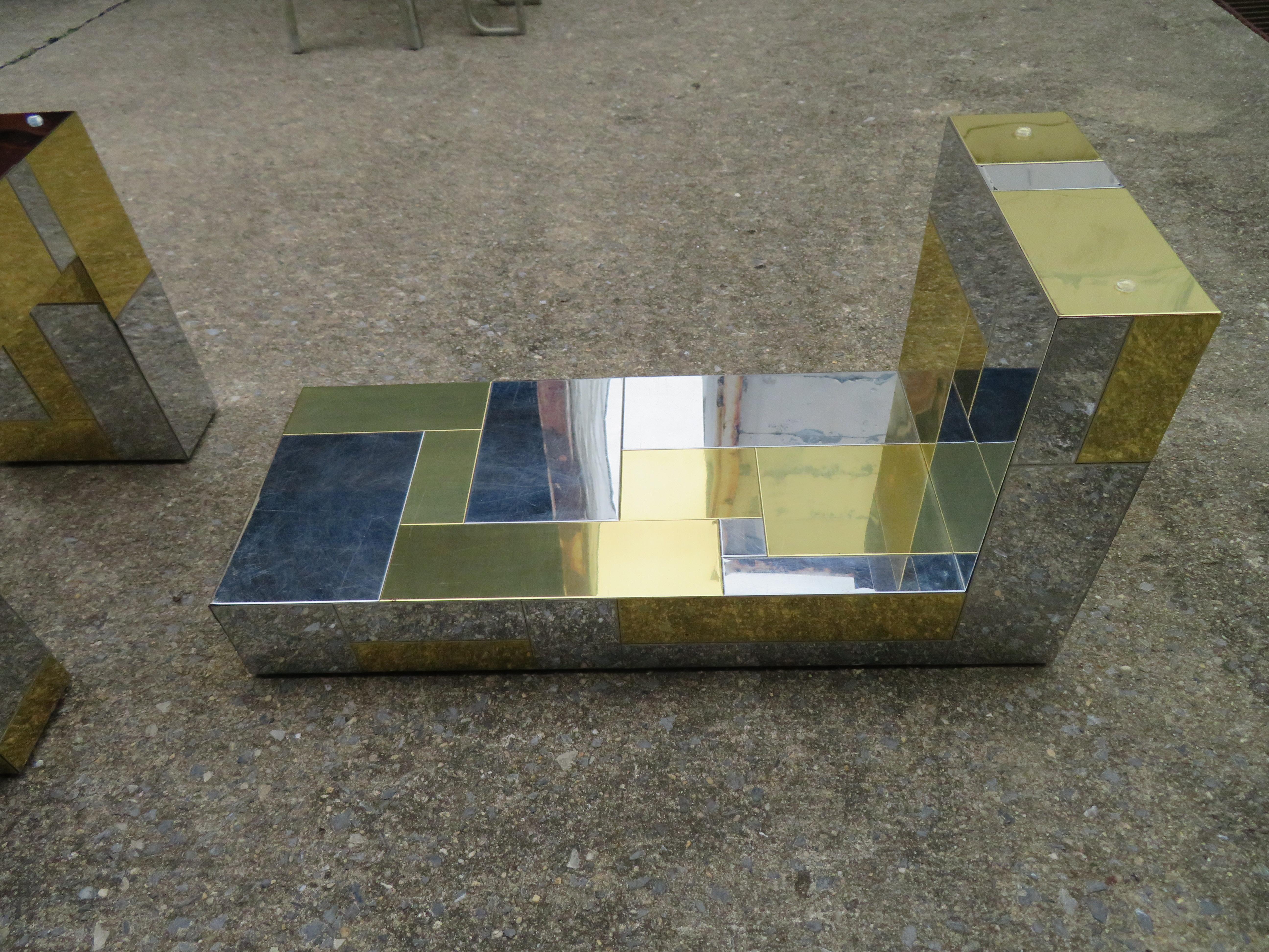 Stunning Paul Evans Cityscape Brass Chrome Patchwork Coffee Table Directional For Sale 4