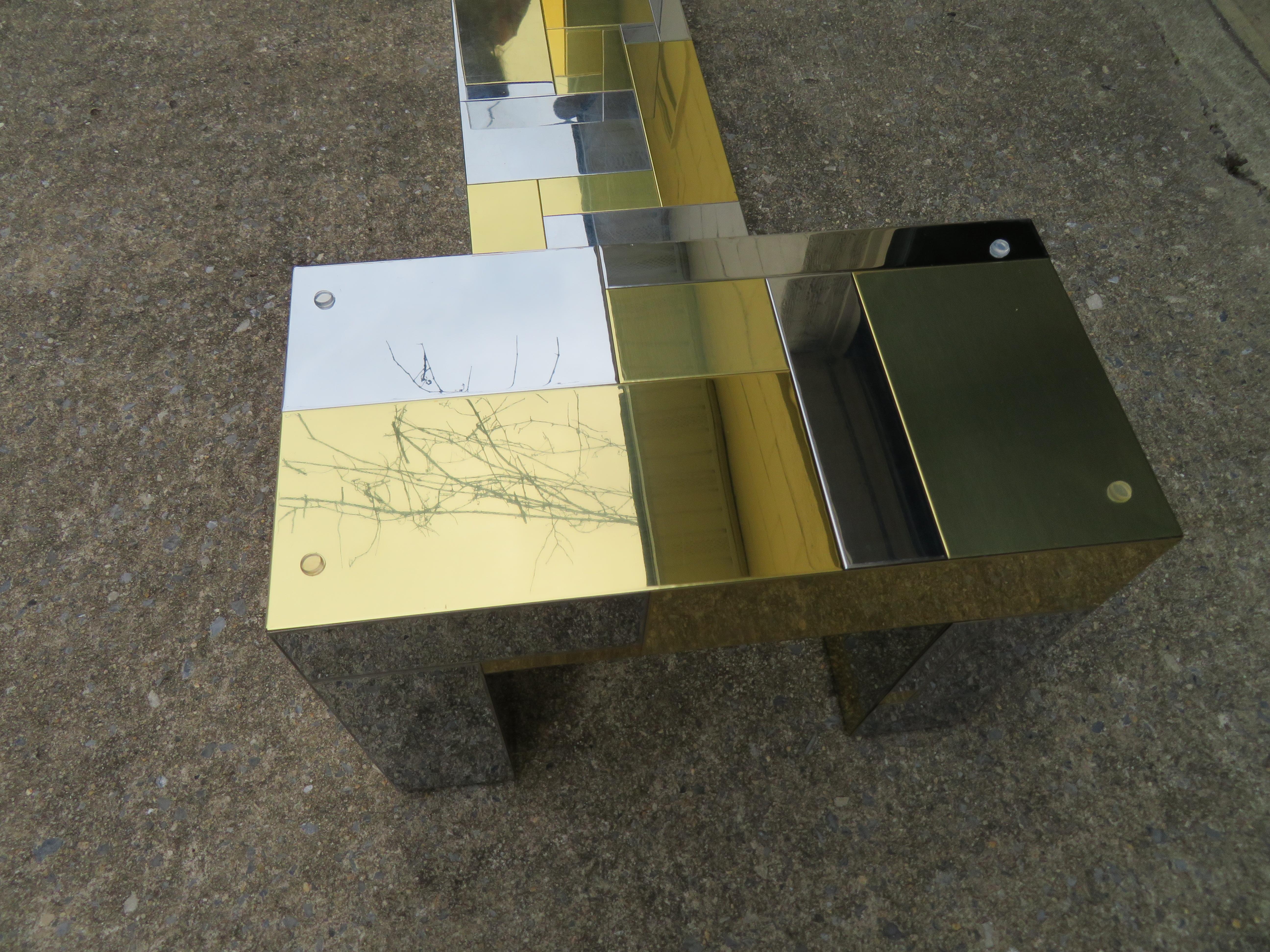 Late 20th Century Stunning Paul Evans Cityscape Brass Chrome Patchwork Coffee Table Directional For Sale