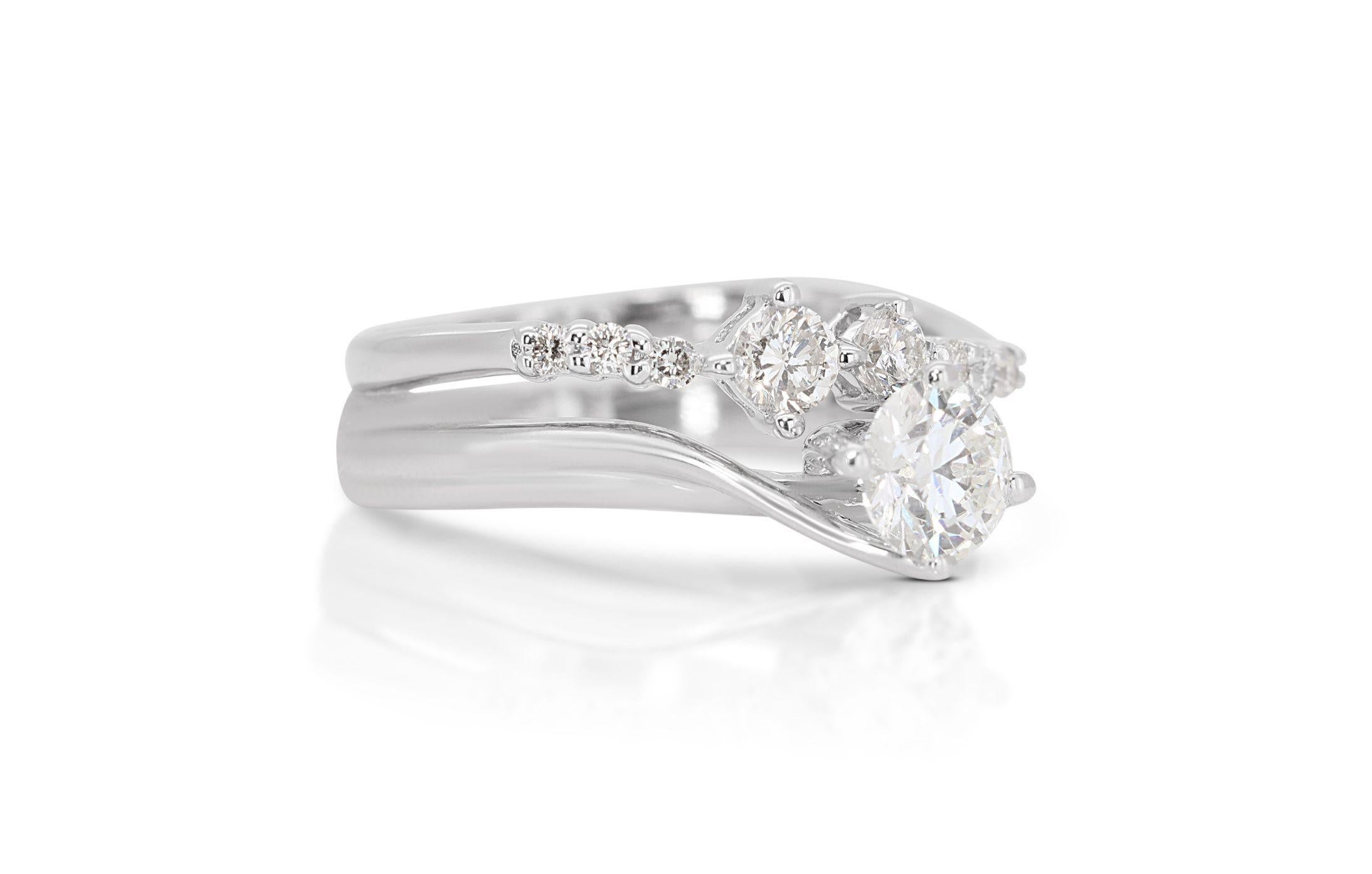Round Cut Stunning Pave Ring with Round Brilliant Natural Diamonds in 18K White Gold For Sale