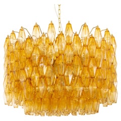 Superbe lustre suspendu fabriqué en Italie, polyèdres d'ambre en verre de Murano
