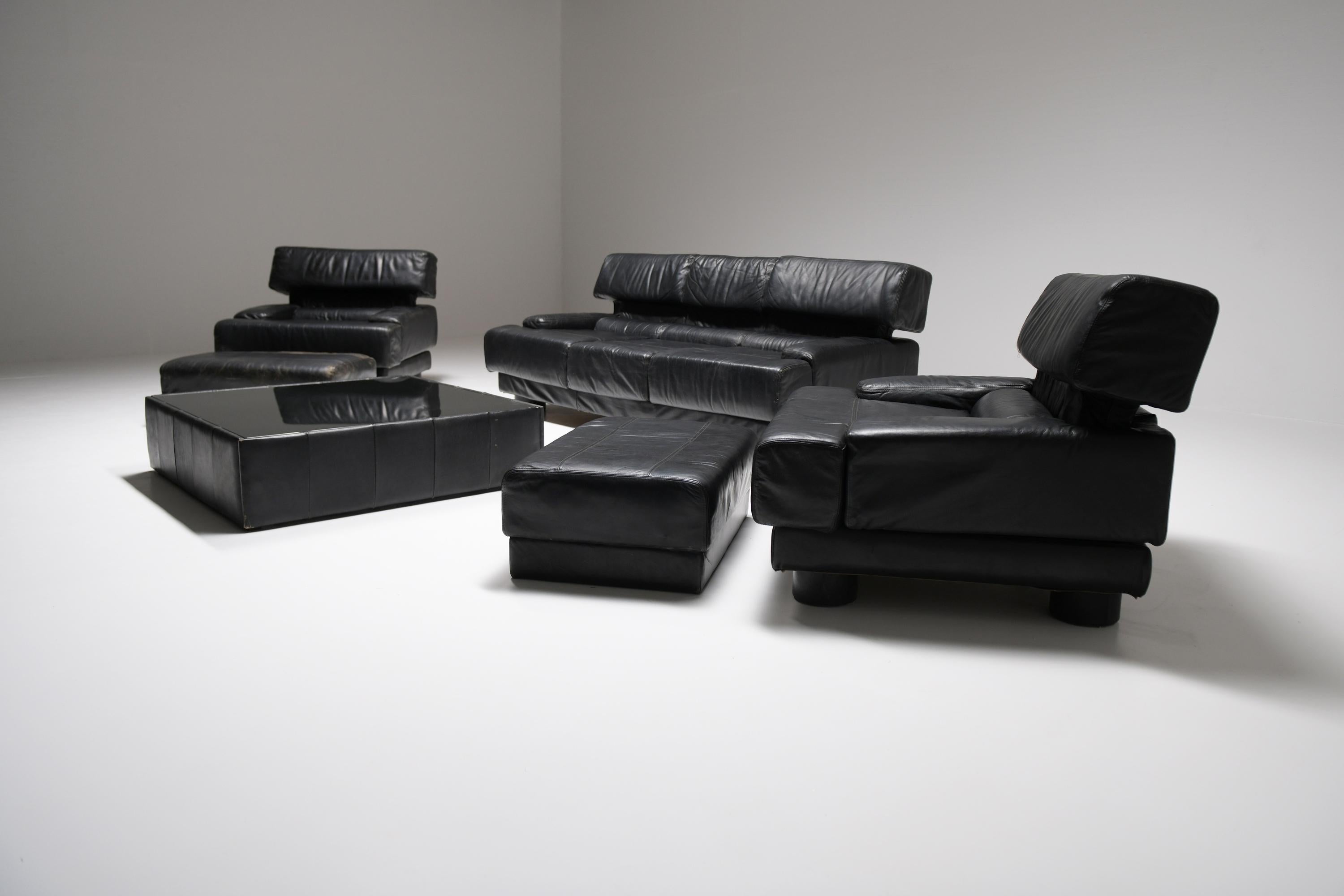 Stunning Percival Lafer sofa set in original black leather - Lafer S.A. - Brazil For Sale 3