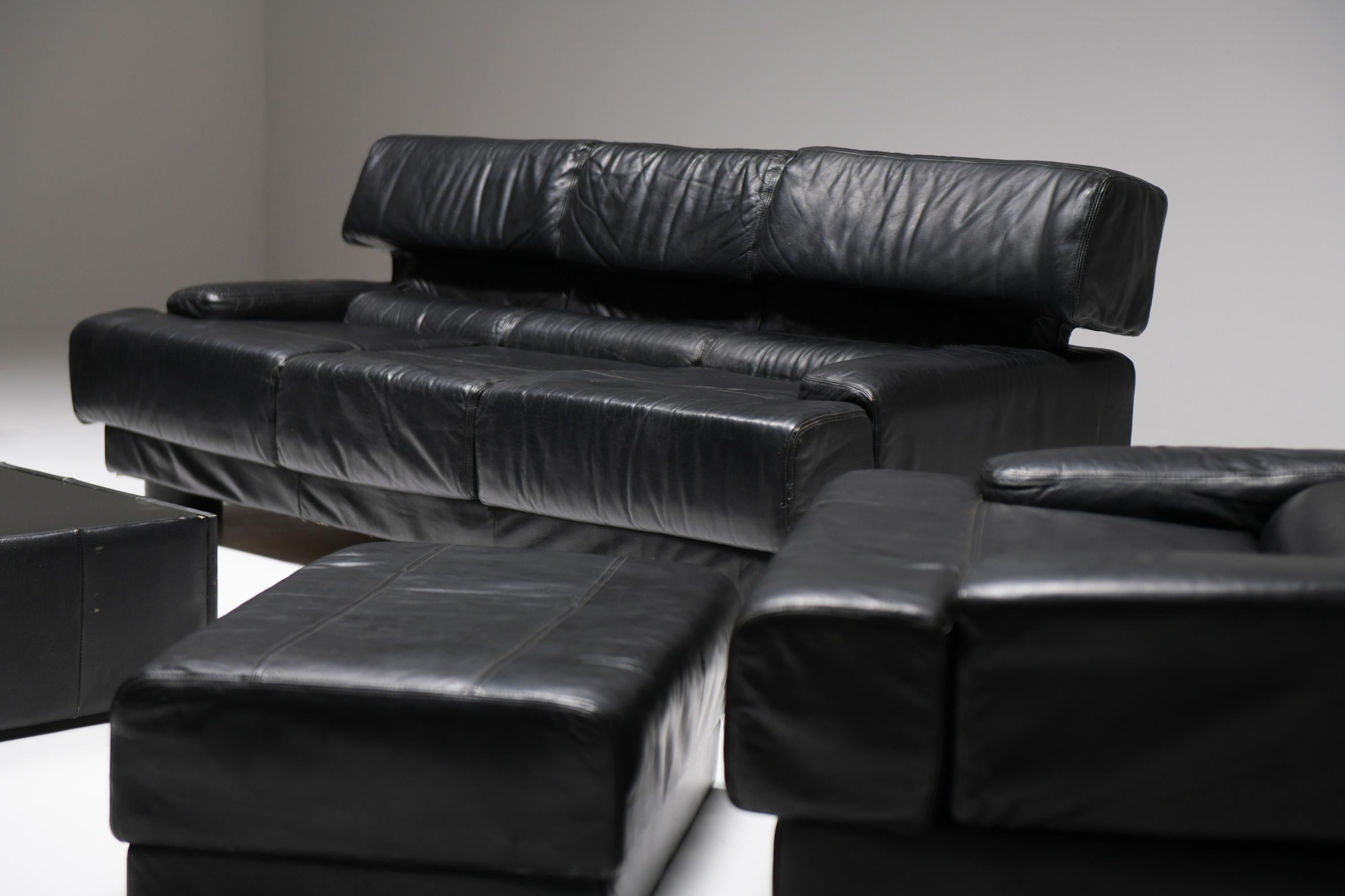 Stunning Percival Lafer sofa set in original black leather - Lafer S.A. - Brazil For Sale 4