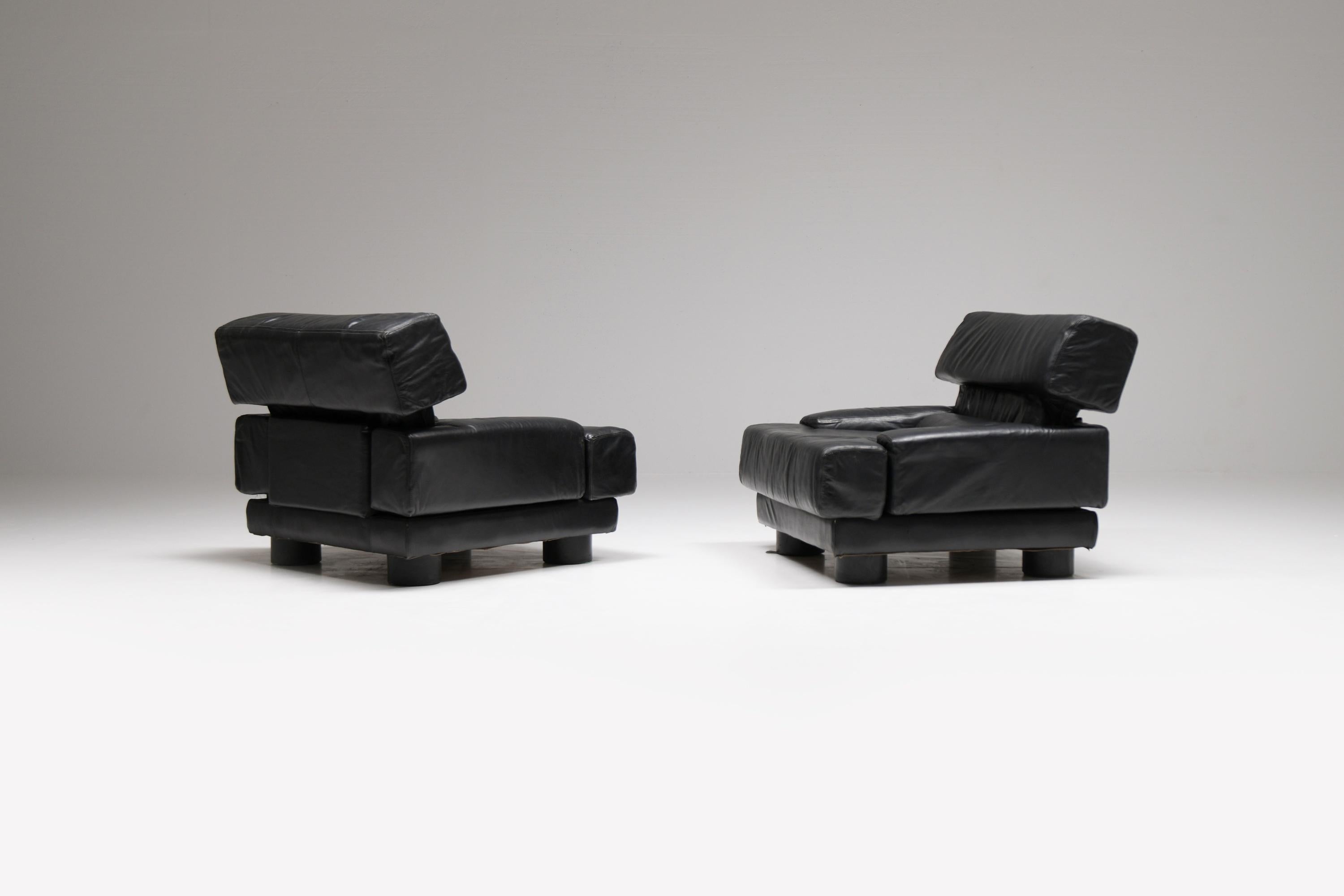Stunning Percival Lafer sofa set in original black leather - Lafer S.A. - Brazil For Sale 5
