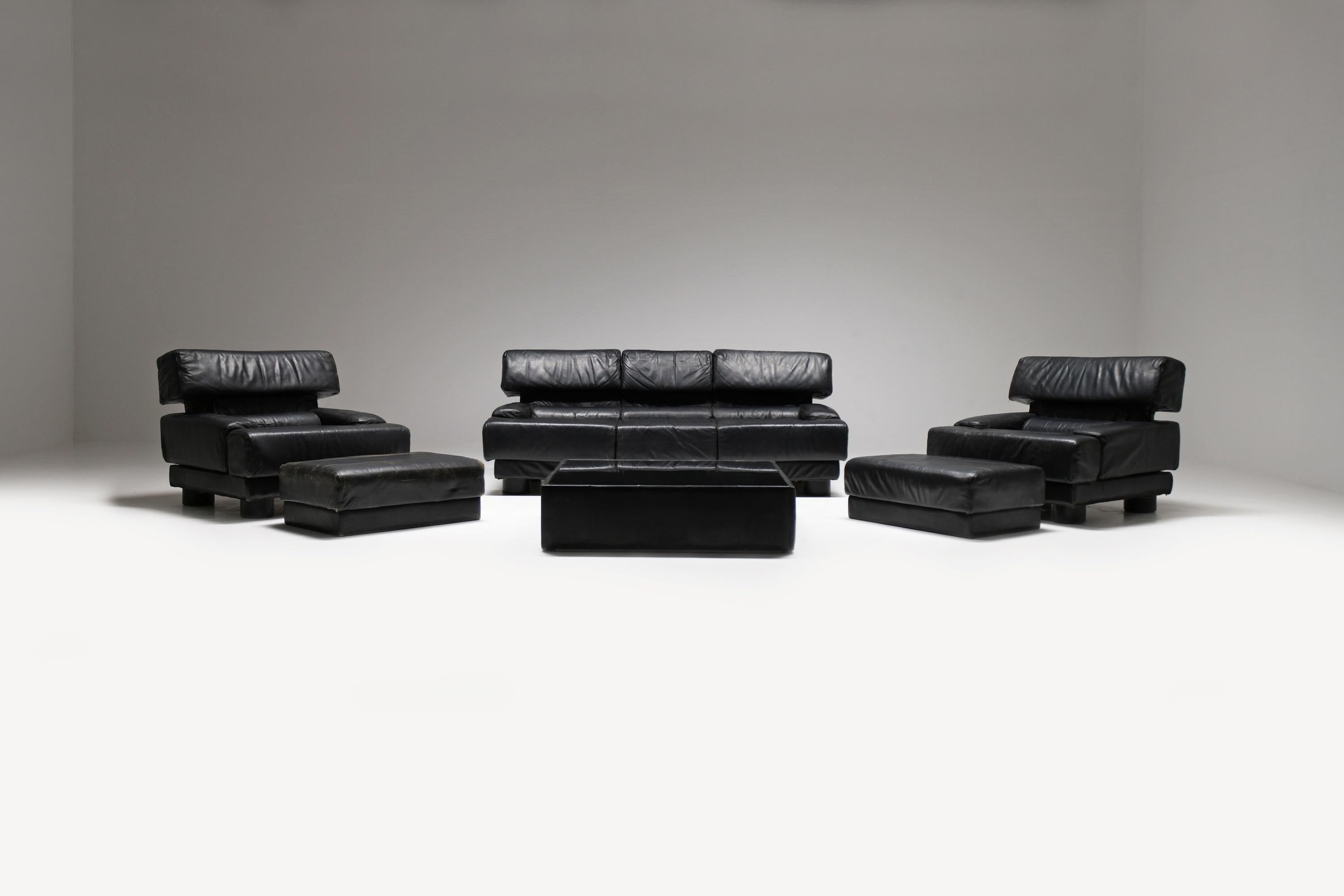 Mid-Century Modern Stunning Percival Lafer sofa set in original black leather - Lafer S.A. - Brazil For Sale
